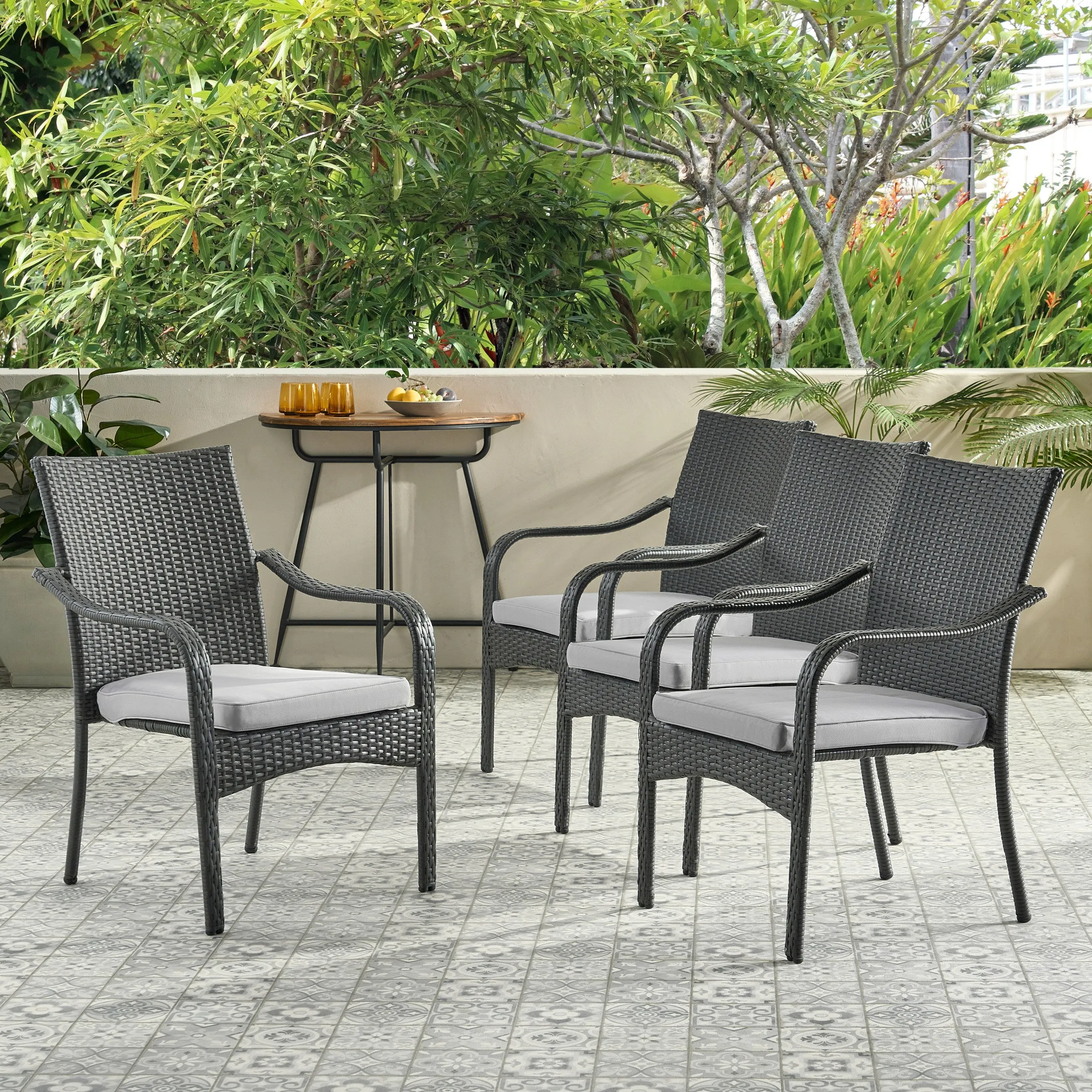 Grey Wicker Stackable Patio Armchairs (Set of 4) - NH454992 patio chairs, outdoor seating