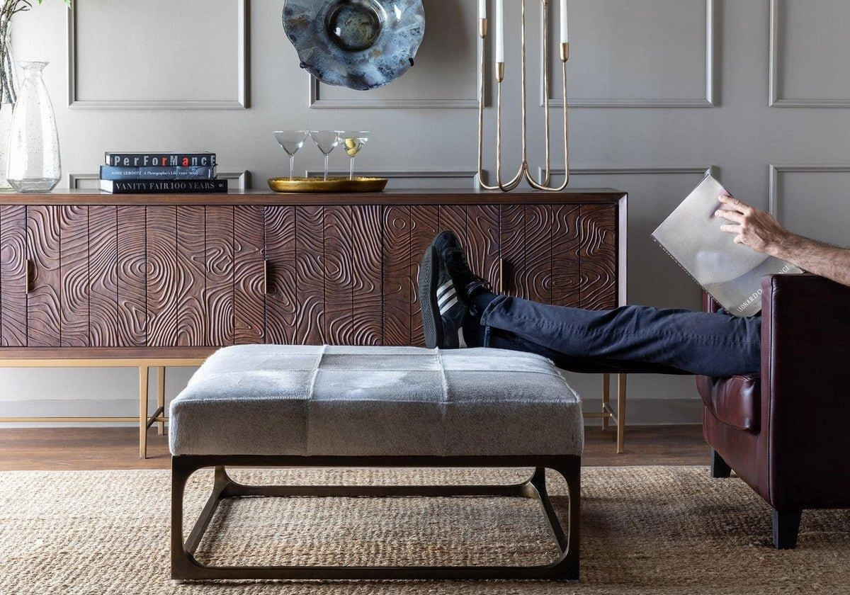 Grey Cowhide Square Ottoman