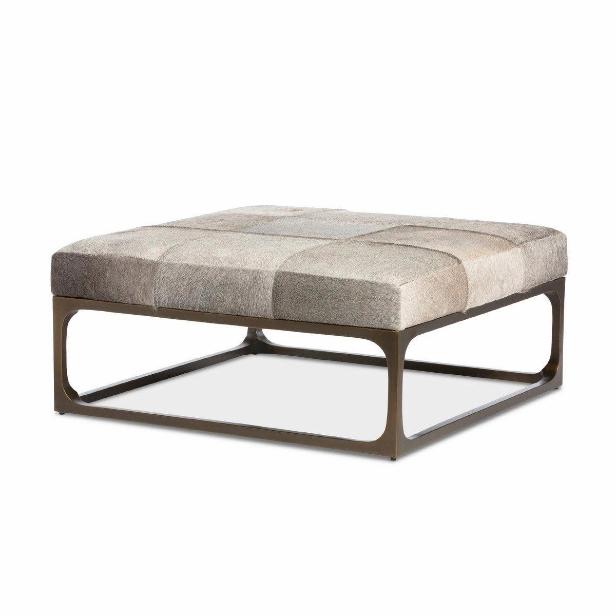 Grey Cowhide Square Ottoman