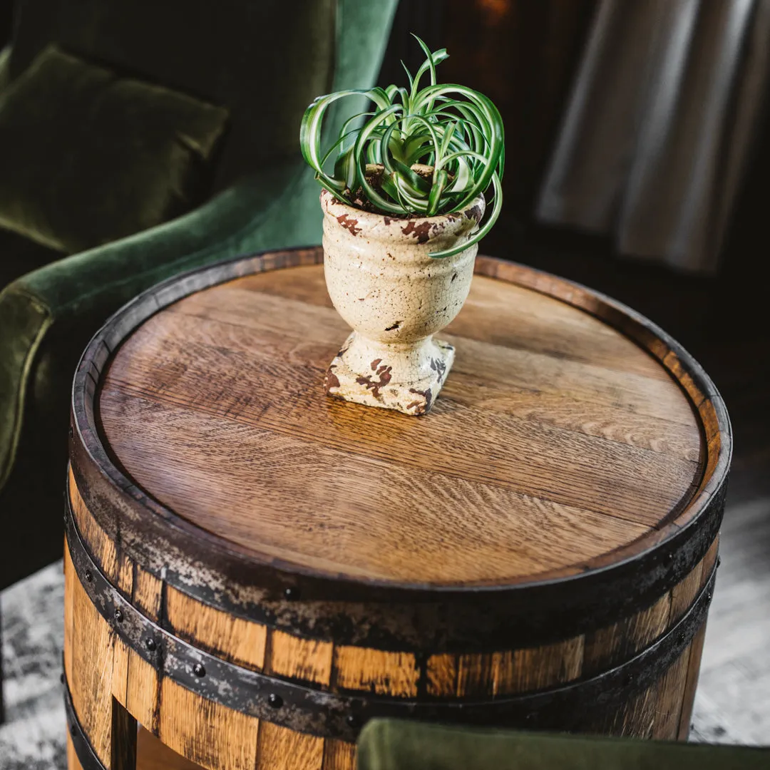 Half Whiskey Barrel Side Table