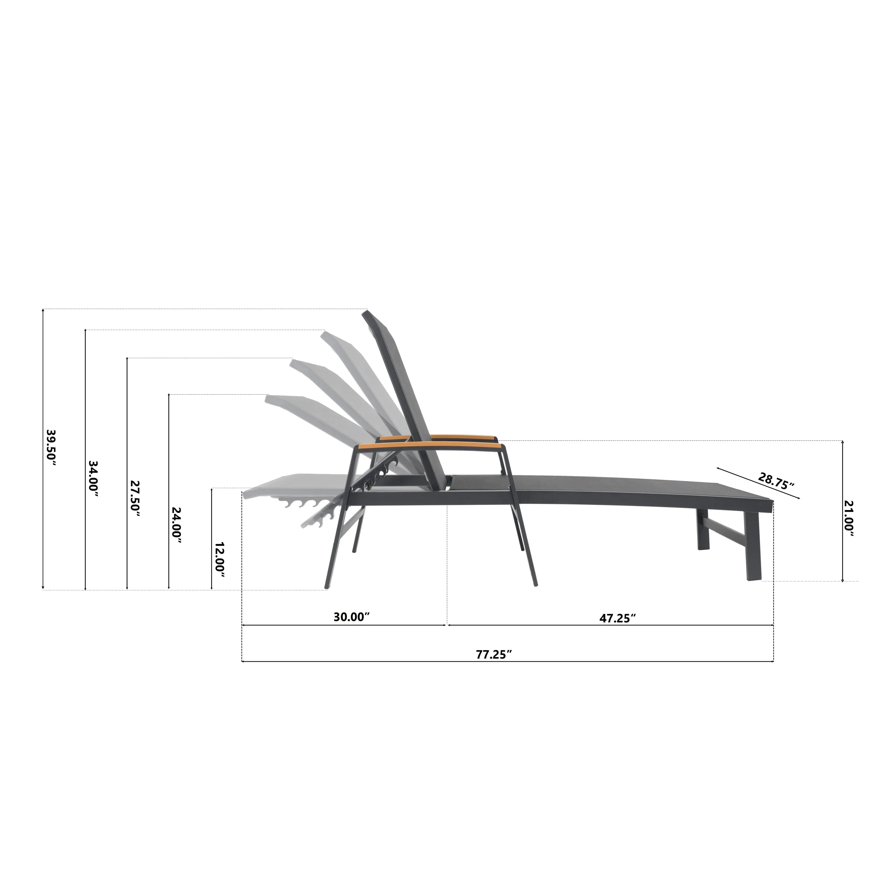 Halload Outdoor Modern Gray Mesh Chaise Lounge
