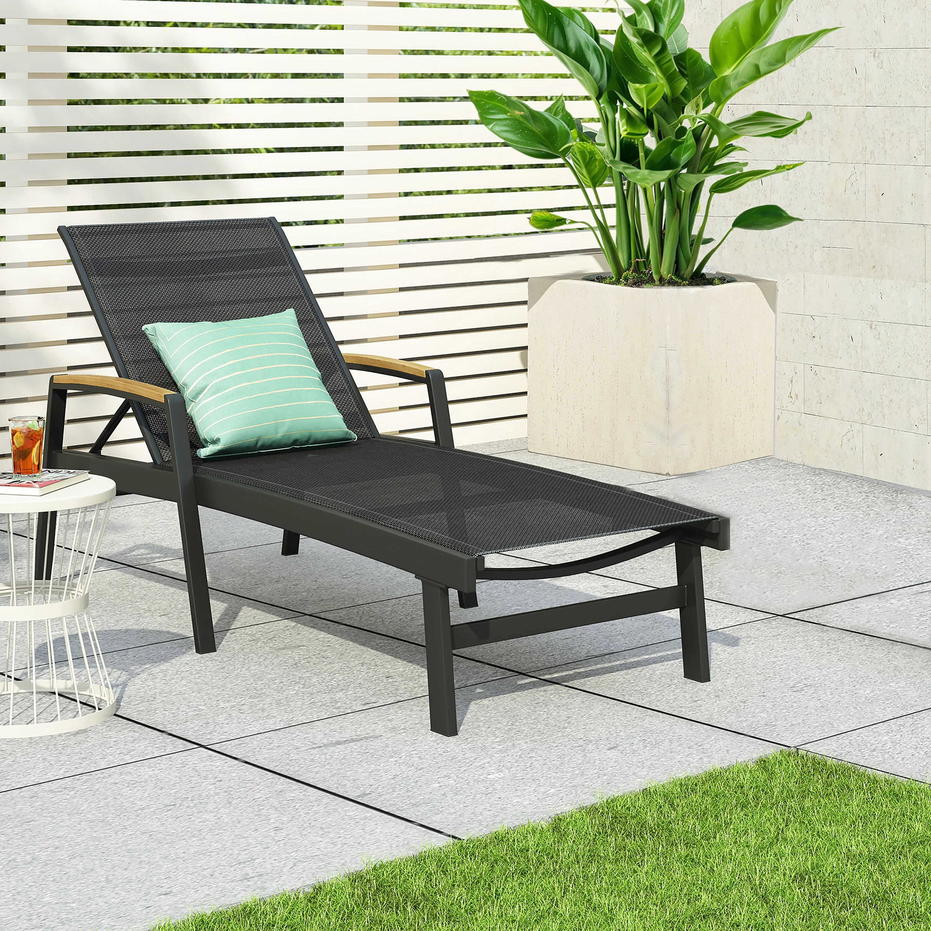 Halload Outdoor Modern Gray Mesh Chaise Lounge patio chairs, outdoor seating