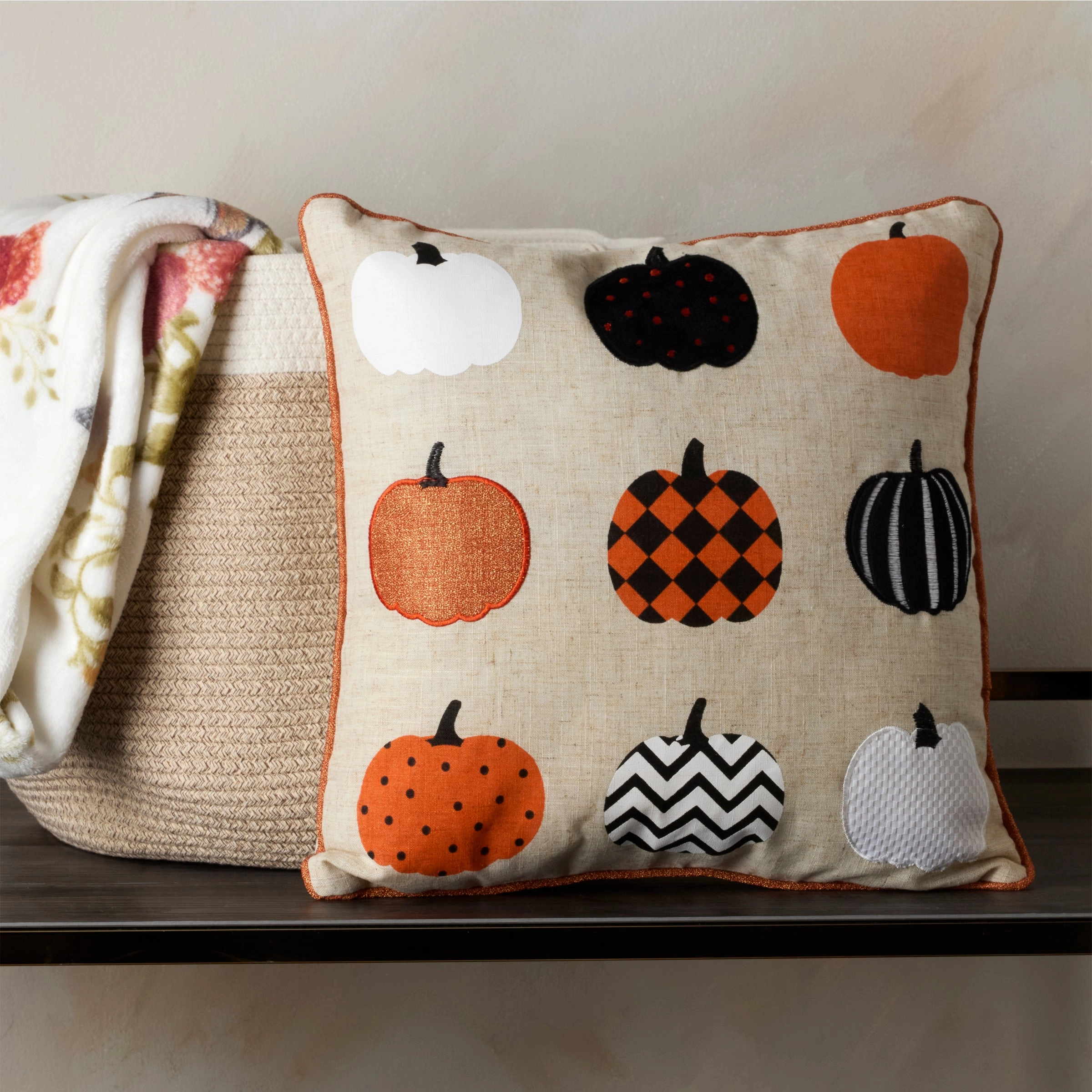 Halloween Pumpkin Line Up Pillow 18X18
