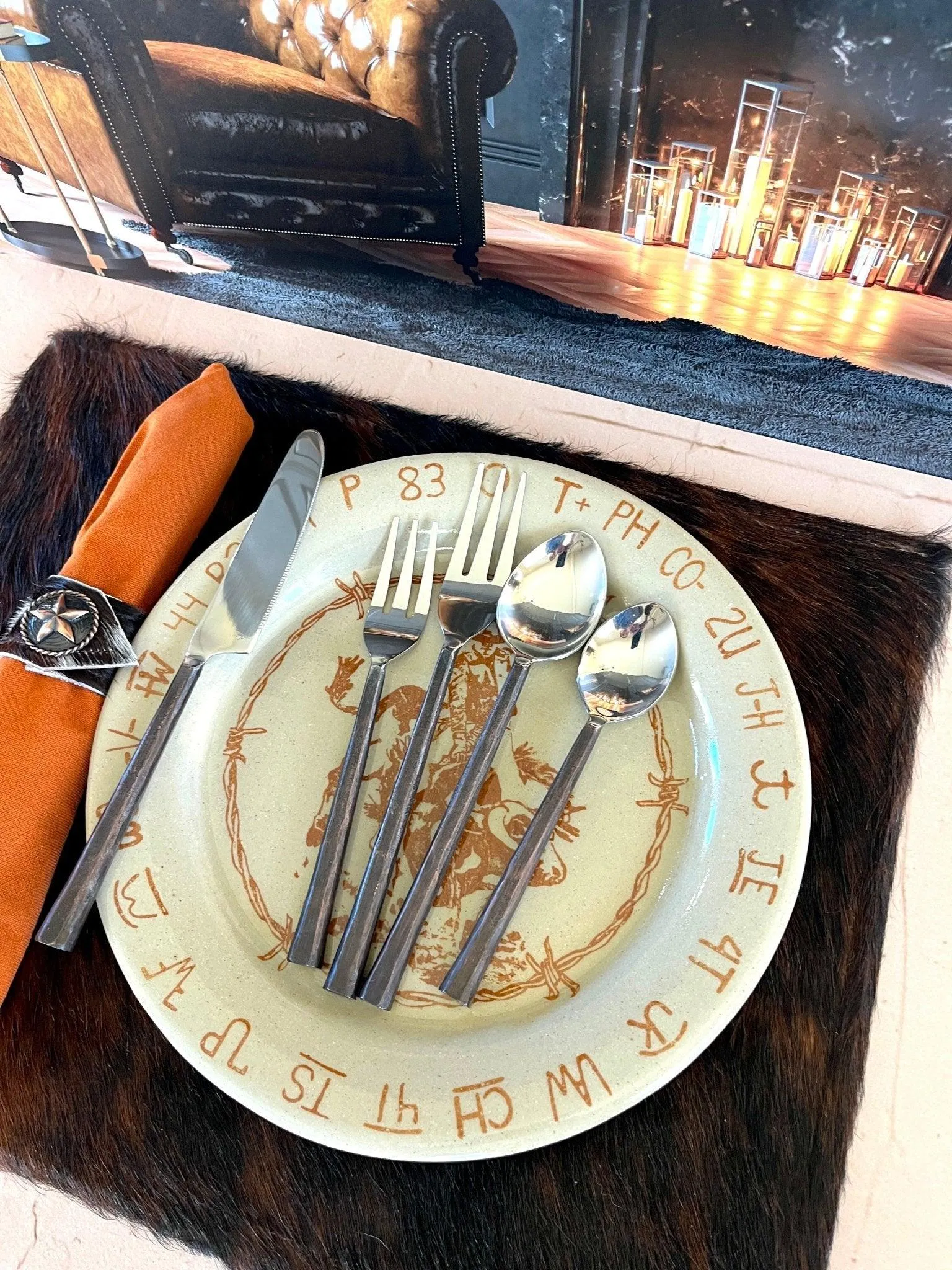 Hammered Copper Handled Flatware Set