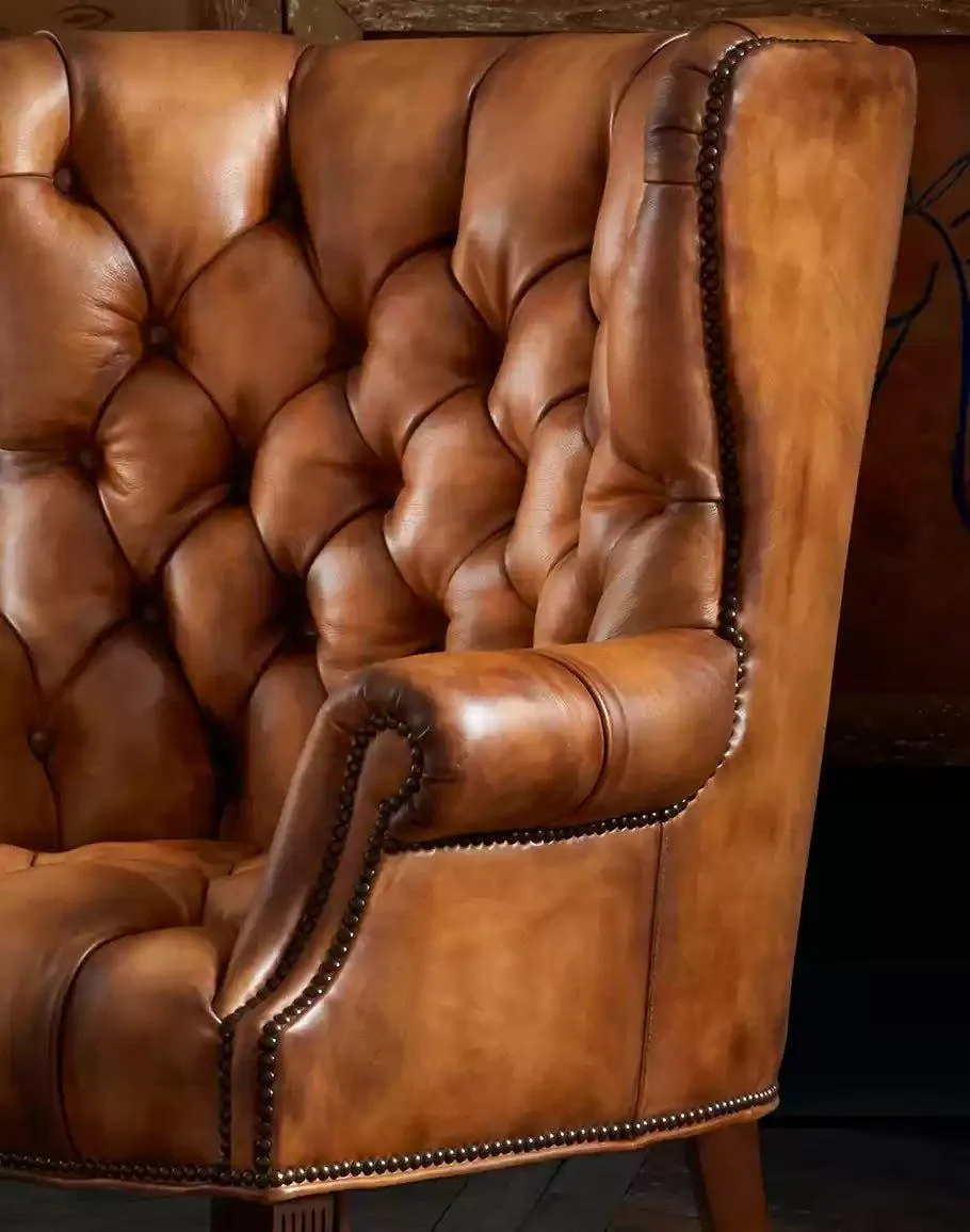 Hand painted Buffalo Skull Tufted Leather Chair