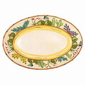 Hand Painted Ceramic Oval Platter with Vibrant Desert Design shower curtain, waterproof liner