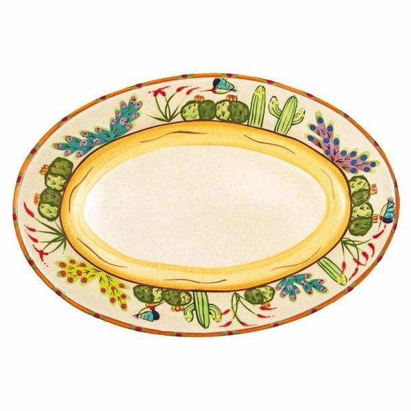 Hand Painted Ceramic Oval Platter with Vibrant Desert Design shower curtain, waterproof liner