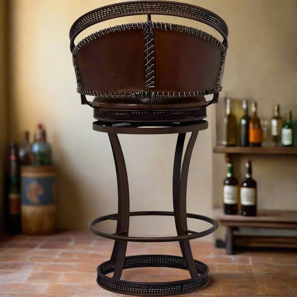 Handcrafted Leather Stitch Swivel Stools