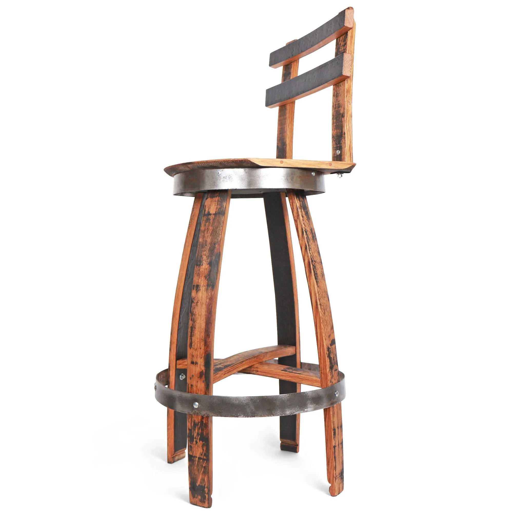 Handcrafted Rustic Bar Stool with Swivel Seat and Backrest