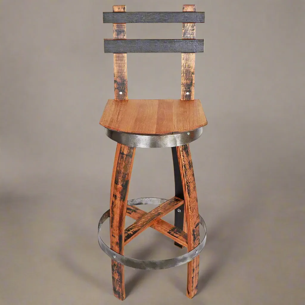 Handcrafted Rustic Bar Stool with Swivel Seat and Backrest