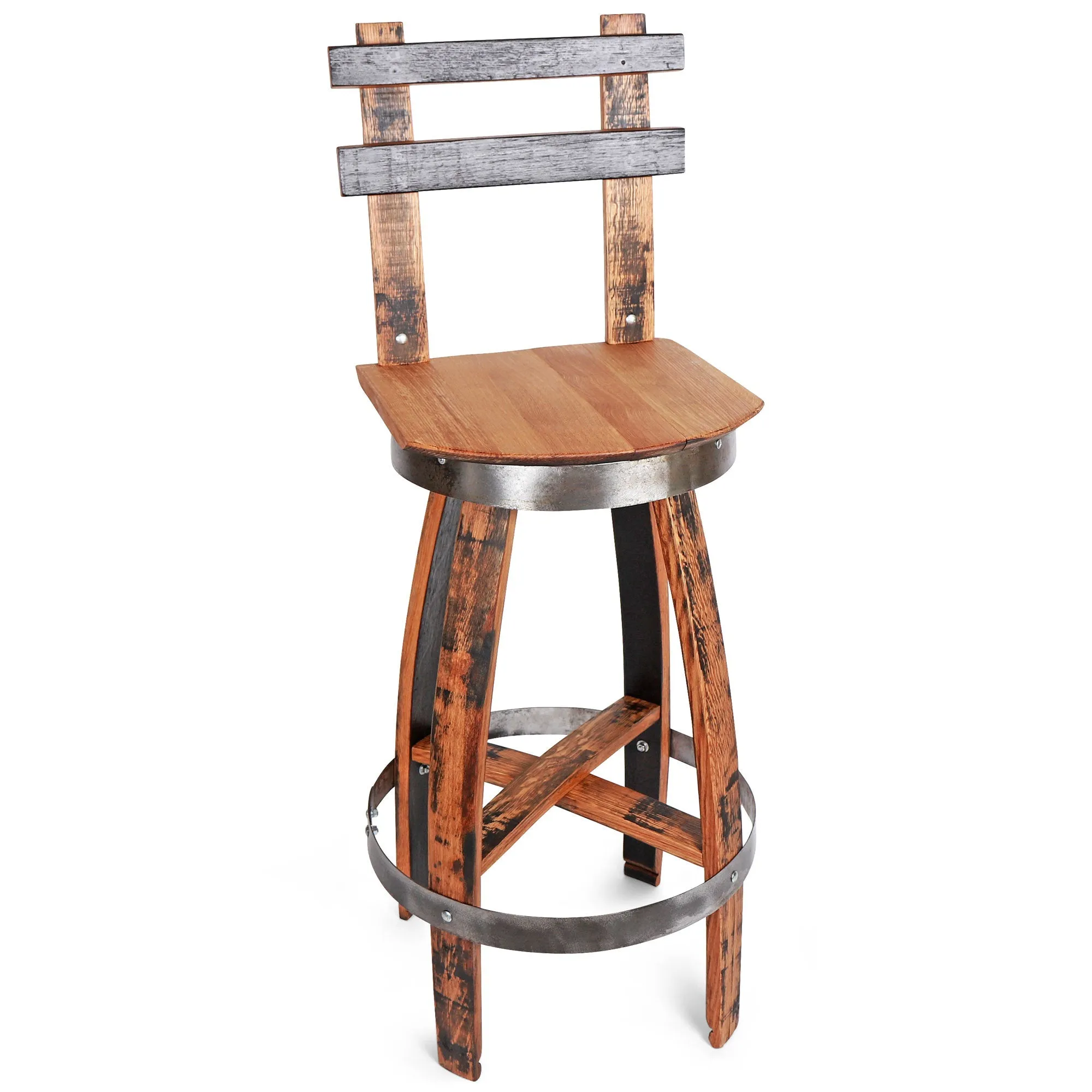 Handcrafted Rustic Bar Stool with Swivel Seat and Backrest