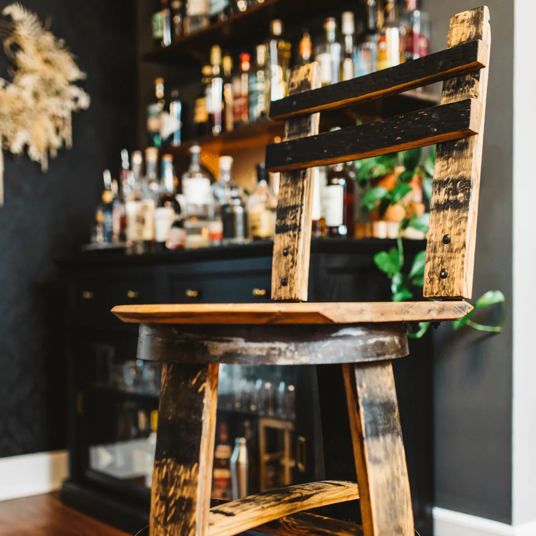 Handcrafted Rustic Bar Stool with Swivel Seat and Backrest