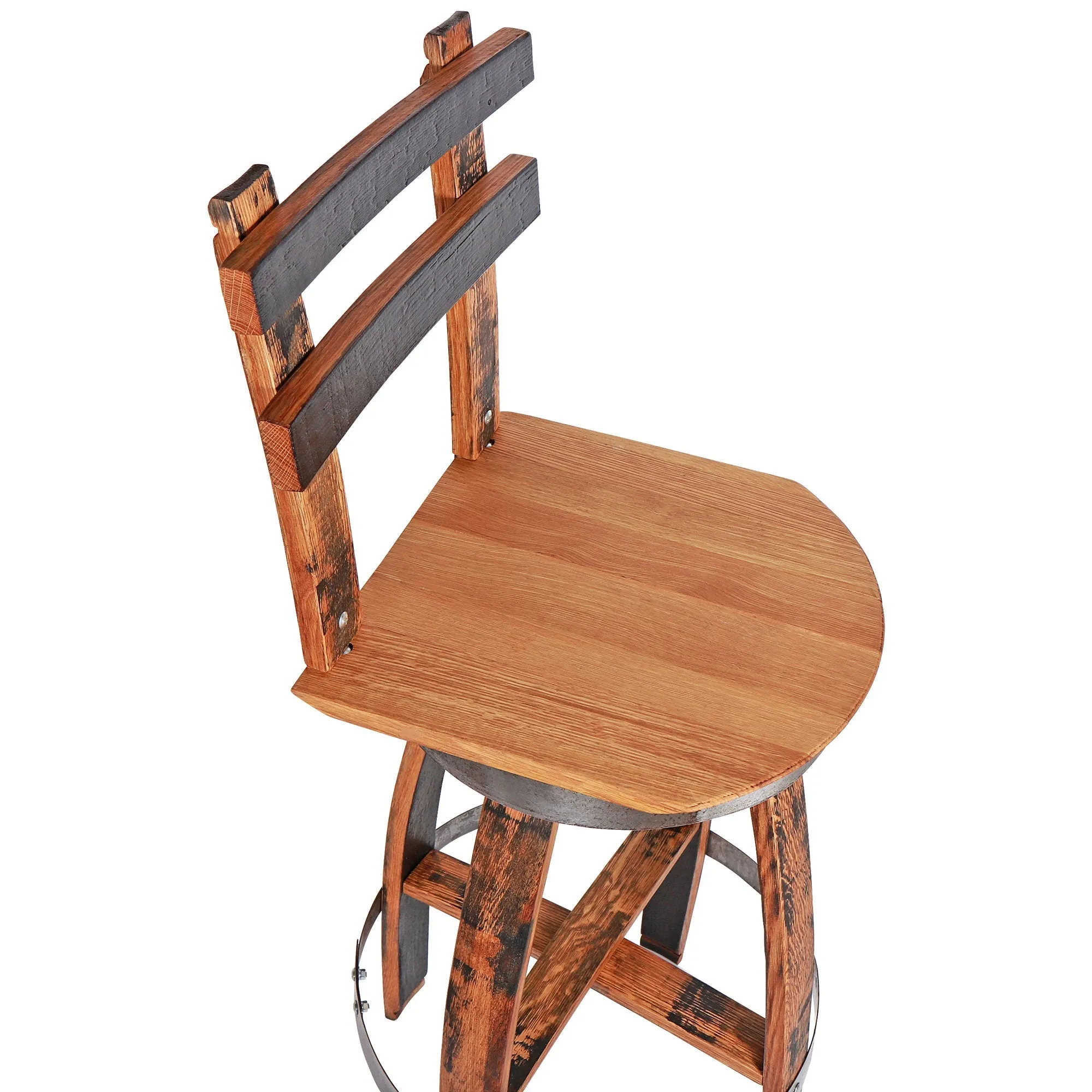 Handcrafted Rustic Bar Stool with Swivel Seat and Backrest