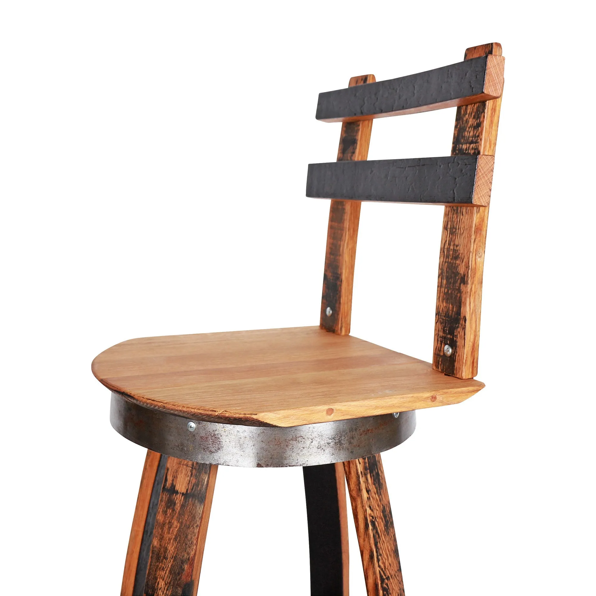 Handcrafted Rustic Bar Stool with Swivel Seat and Backrest