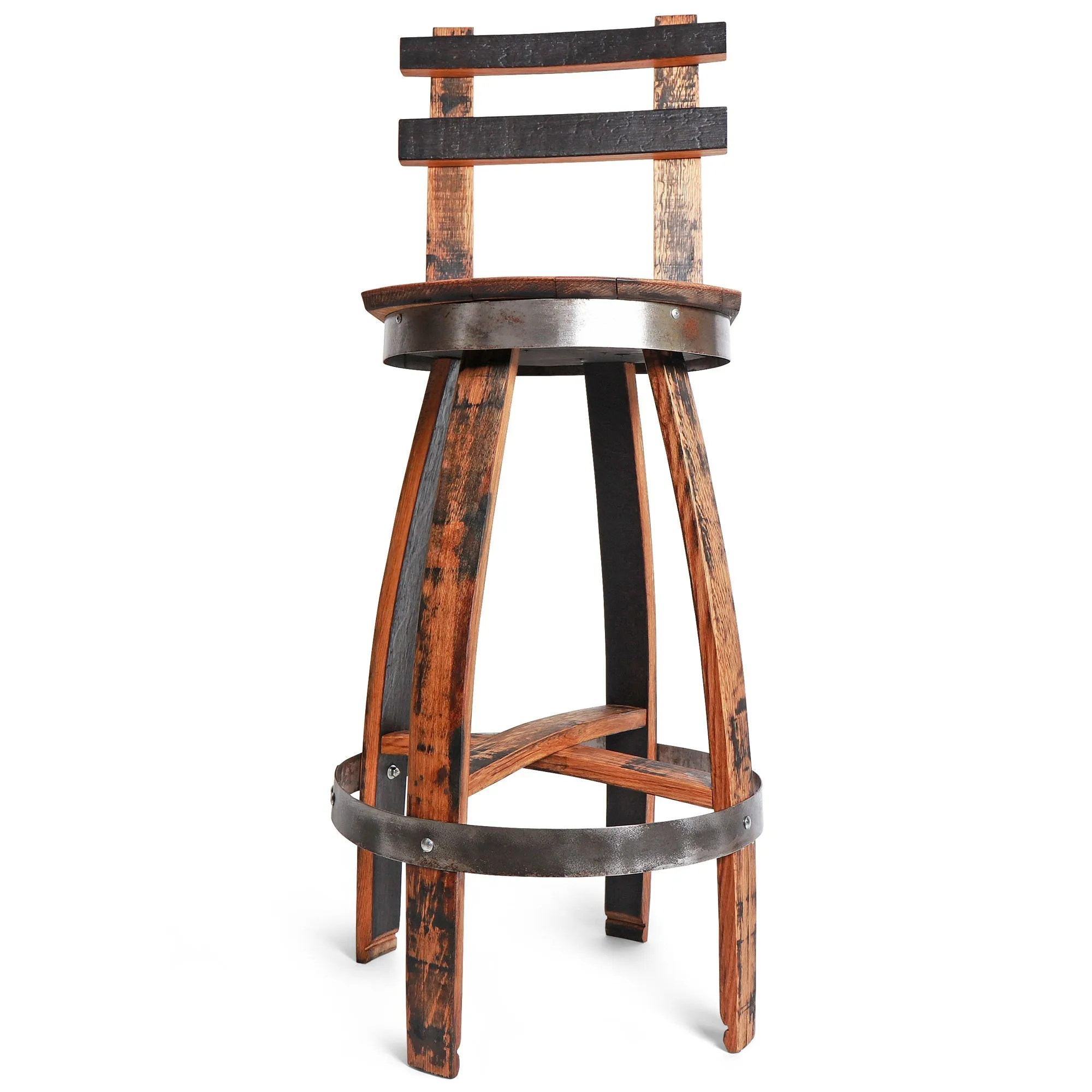 Handcrafted Rustic Bar Stool with Swivel Seat and Backrest