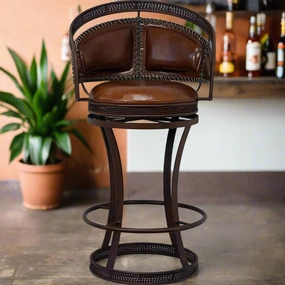 Handcrafted Leather Stitch Swivel Stools glassware set, wine glass
