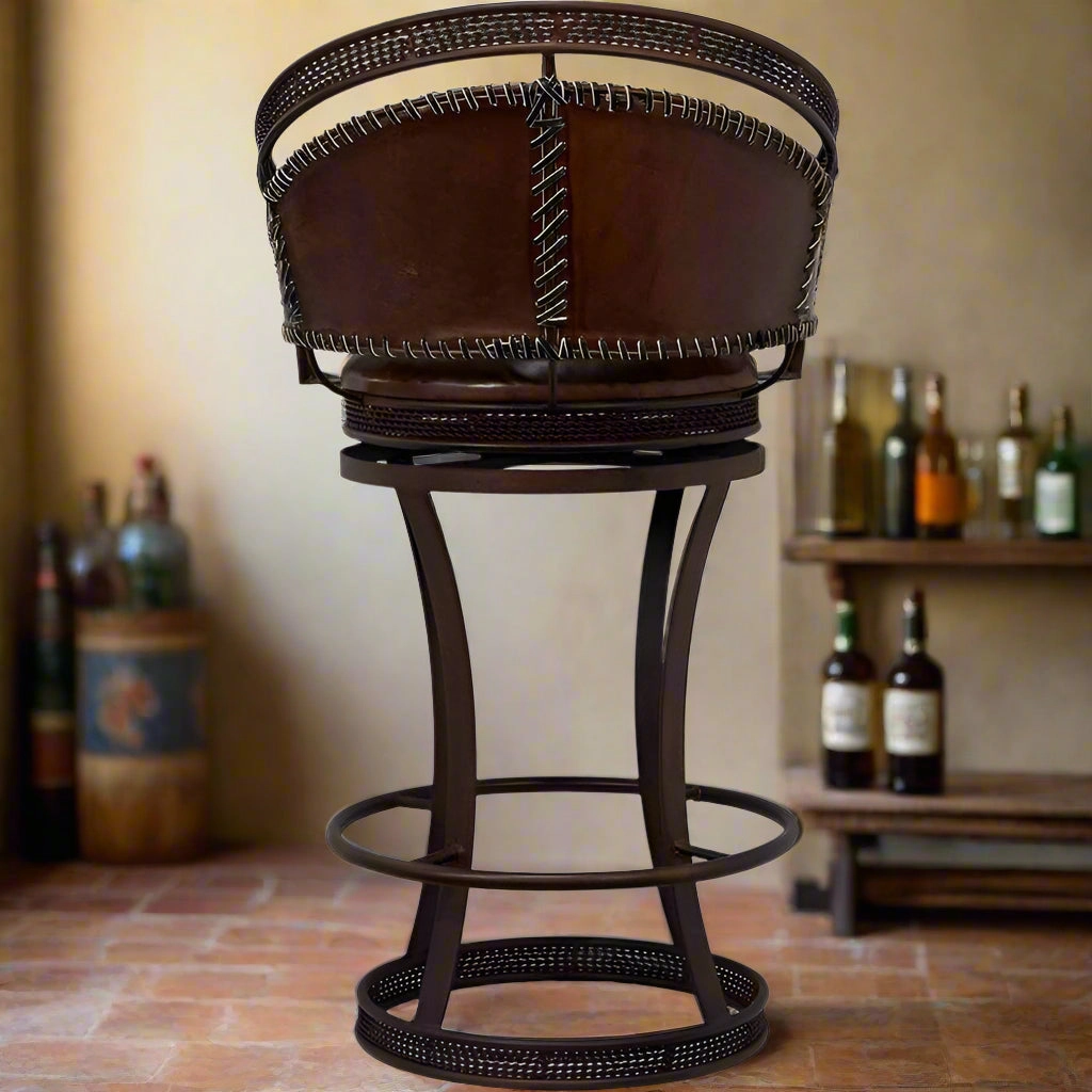 Handcrafted Leather Stitch Swivel Stools