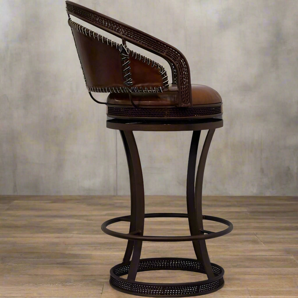 Handcrafted Leather Stitch Swivel Stools
