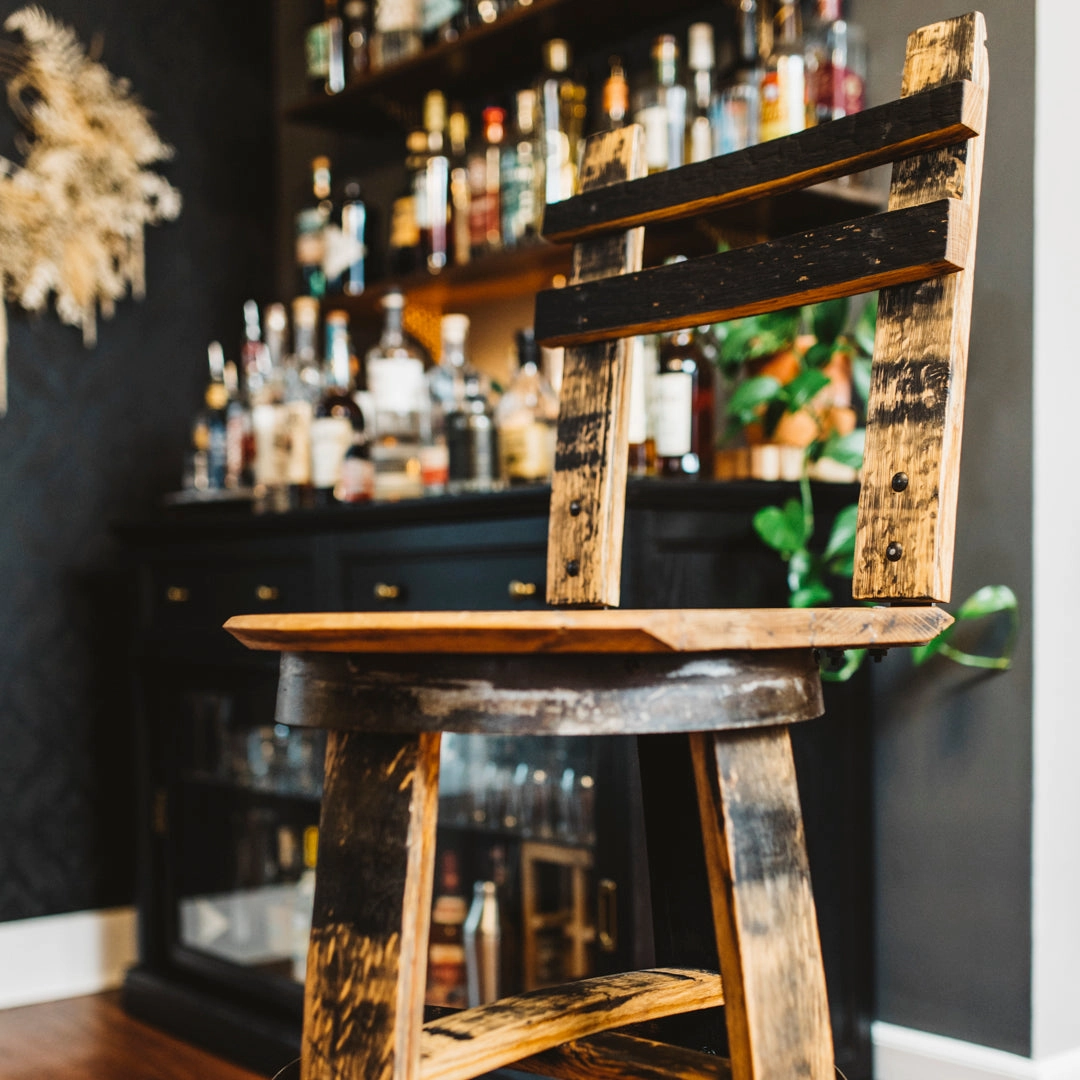 Handcrafted Rustic Bar Stool with Swivel Seat and Backrest