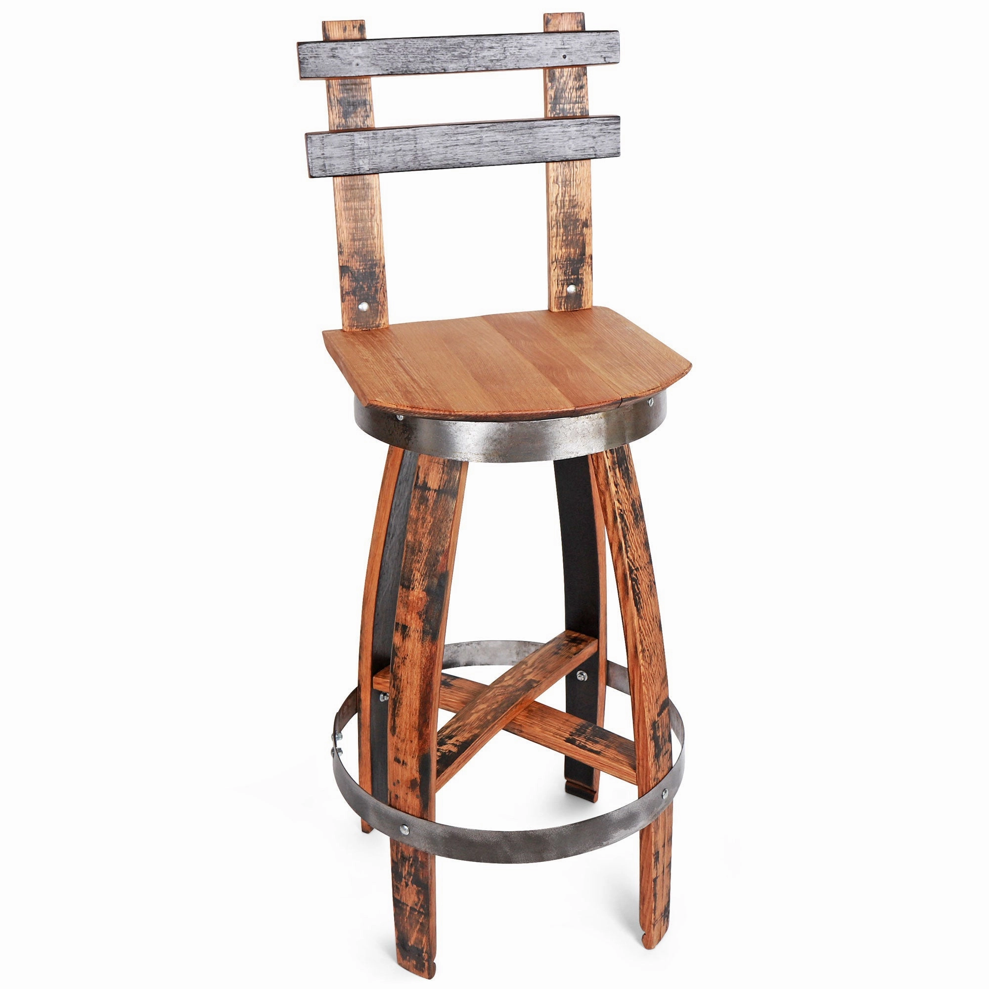 Handcrafted Rustic Bar Stool with Swivel Seat and Backrest