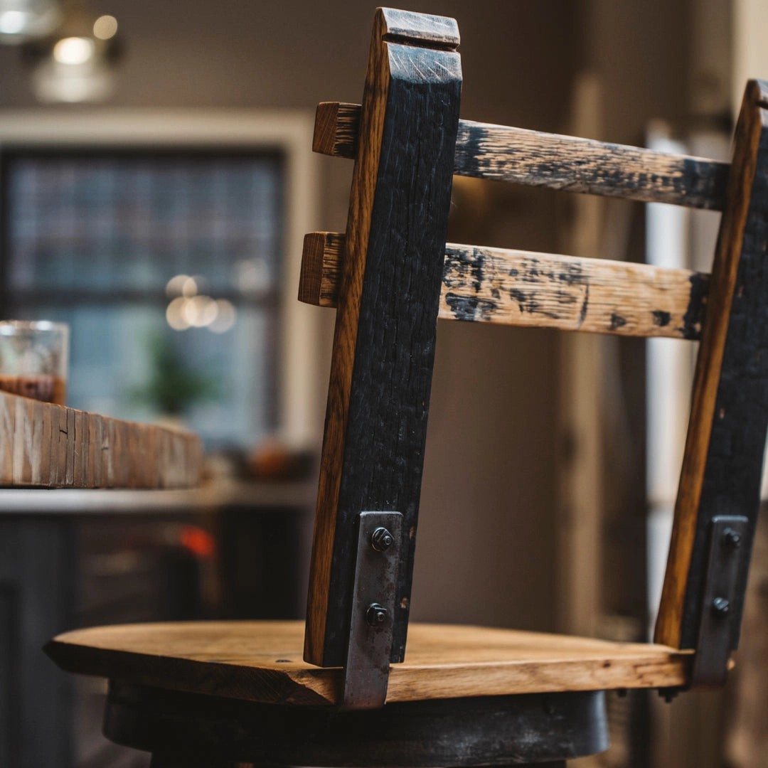 Handcrafted Rustic Bar Stool with Swivel Seat and Backrest