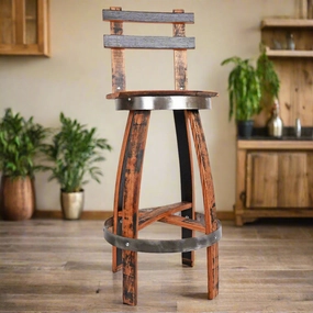 Handcrafted Rustic Bar Stool with Swivel Seat and Backrest glassware set, wine glass