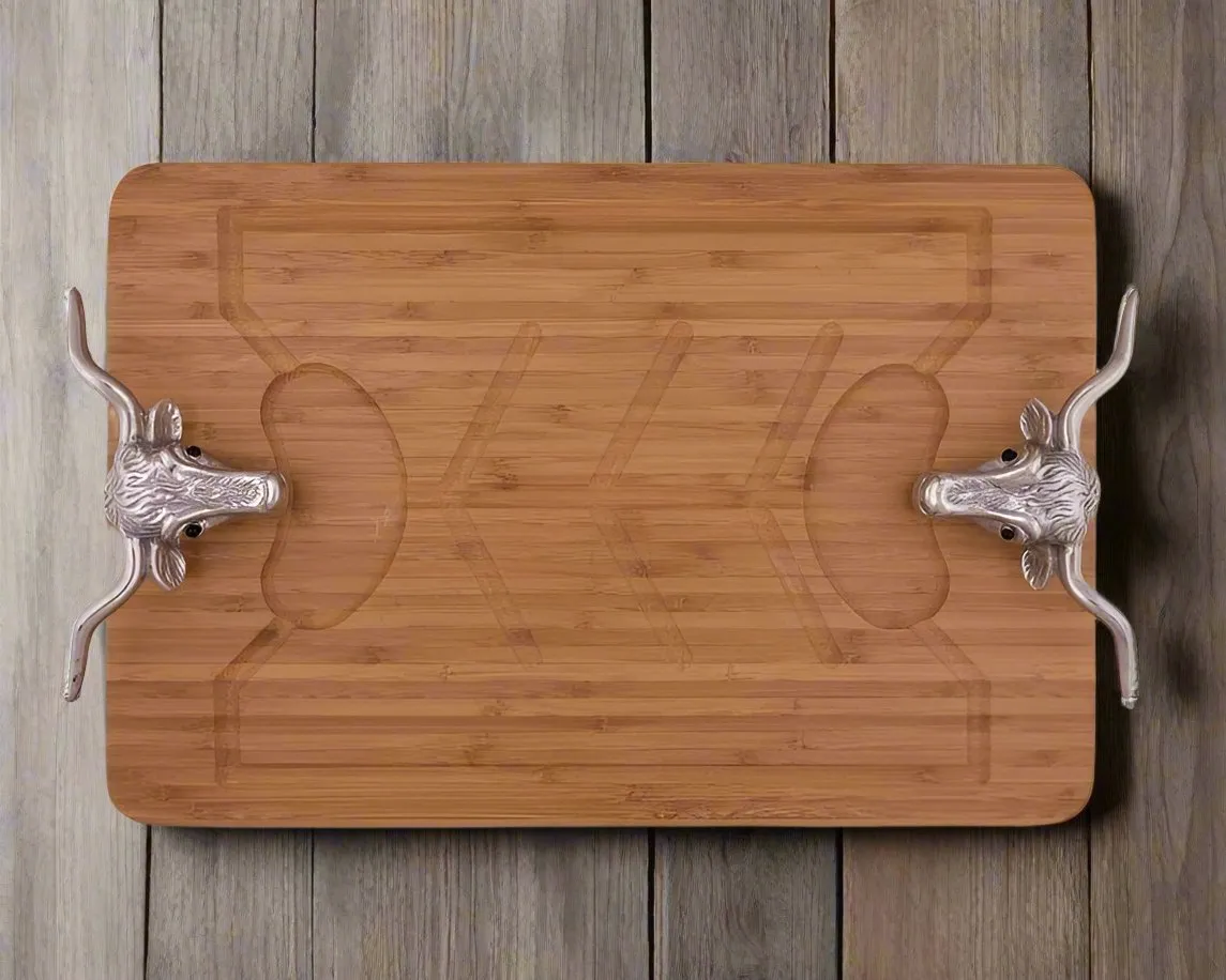 Handmade Carving Board with Longhorn Handles