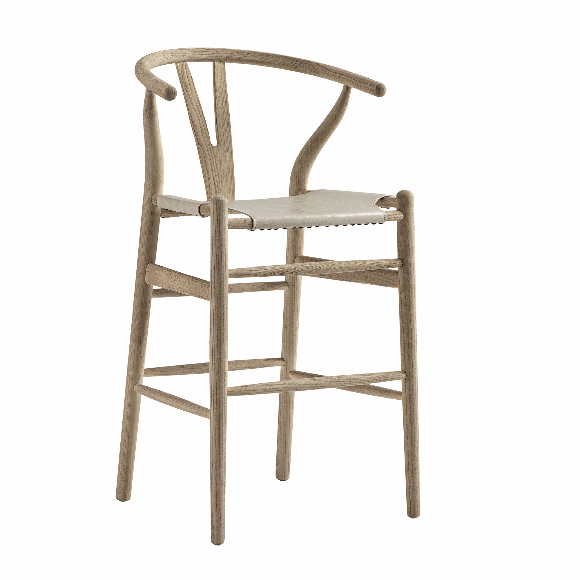 Hansel Counter Stool, Weathered Elm Frame with Light Grey Faux Leather Seat