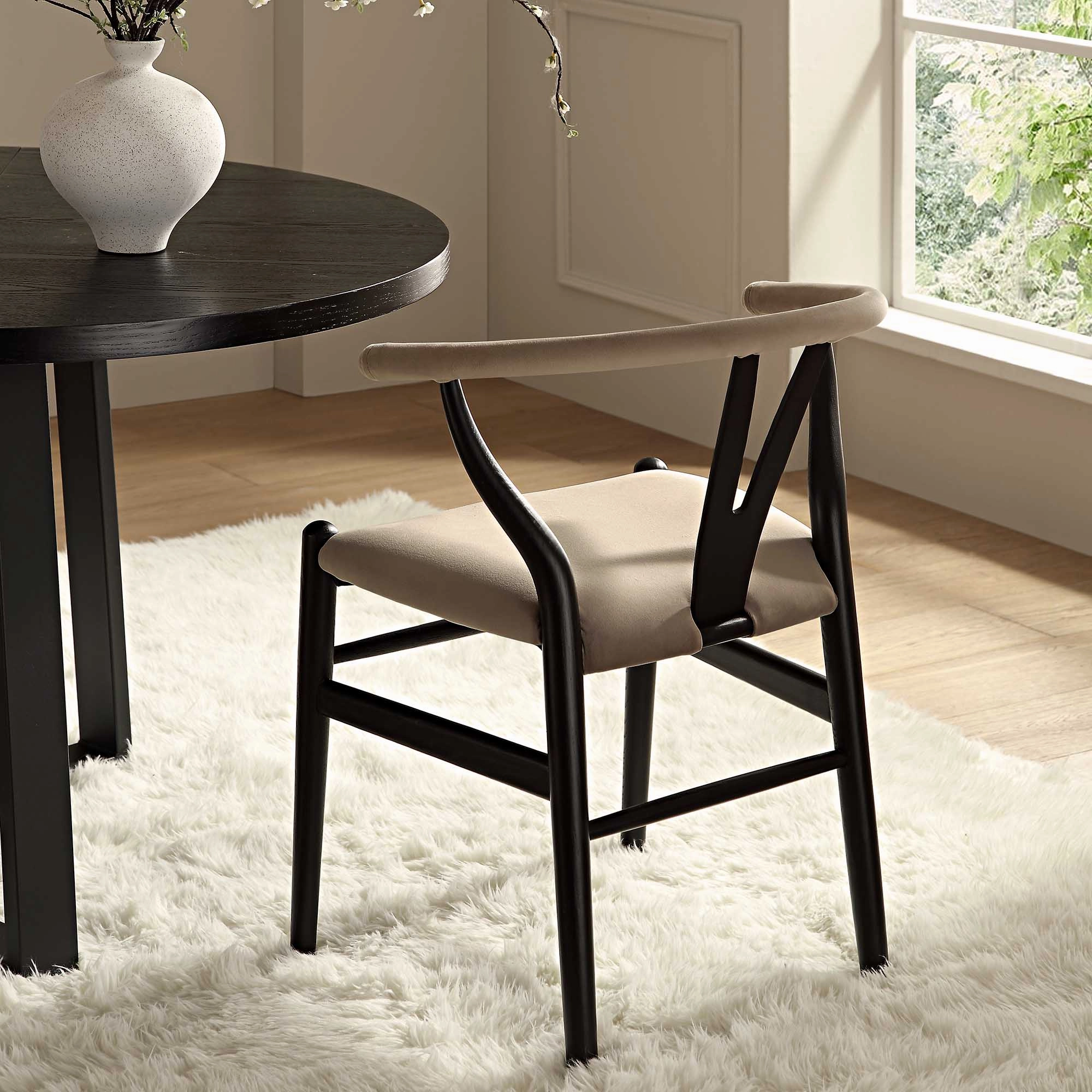 Hansel Padded Dining Chair, Taupe Velvet and Black Frame