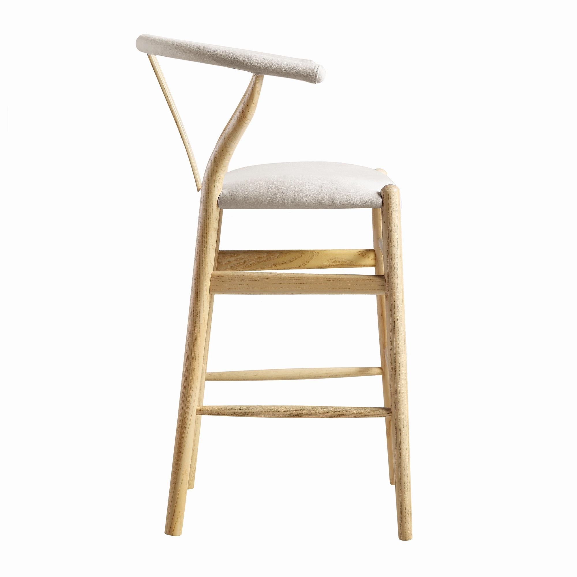 Hansel Upholstered Counter Stool, Beige Fabric and Natural Frame