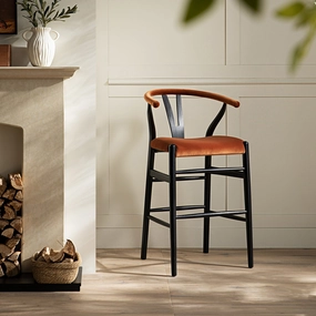 Hansel Upholstered Counter Stool, Rust Velvet and Black Frame