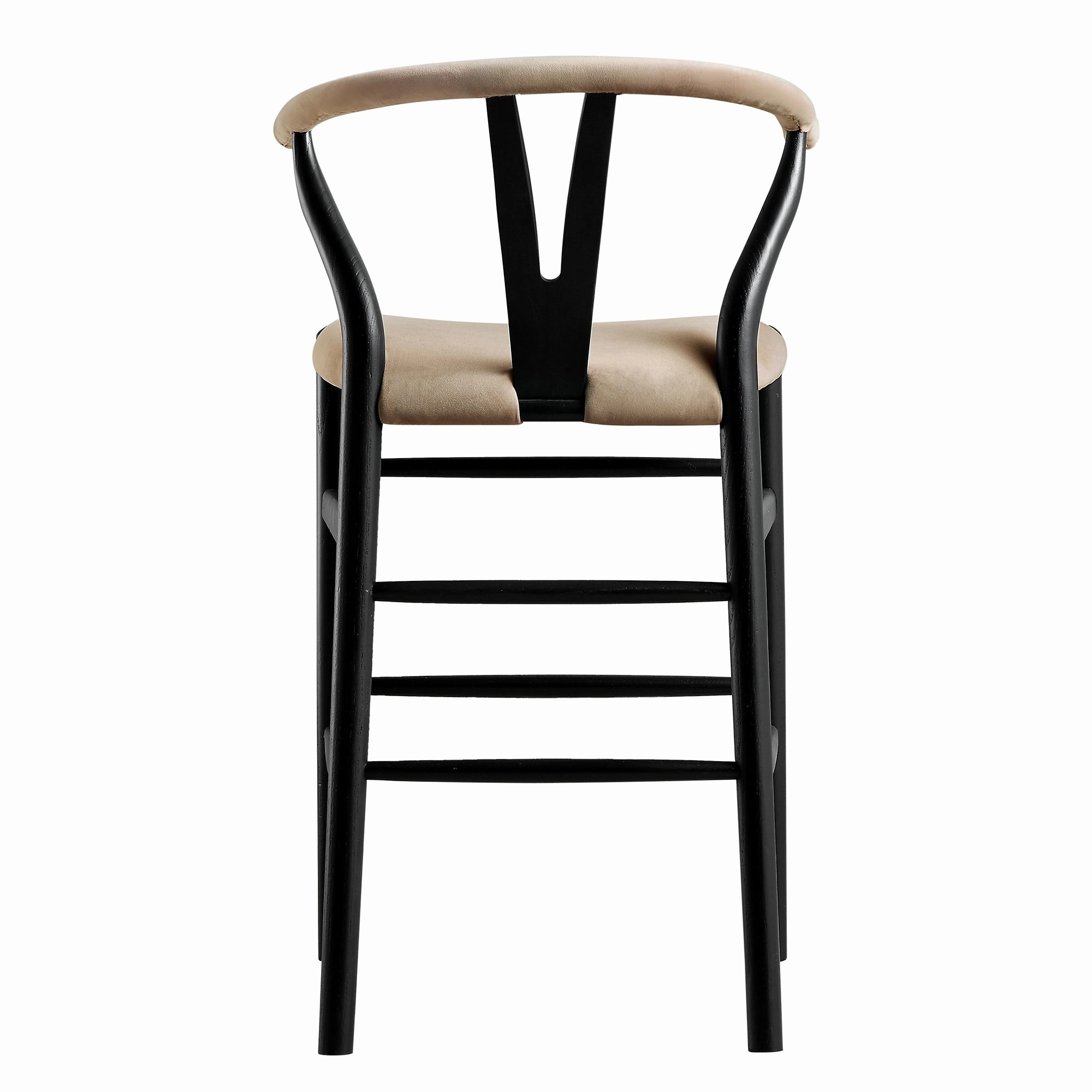 Hansel Upholstered Counter Stool, Taupe Velvet and Black Frame