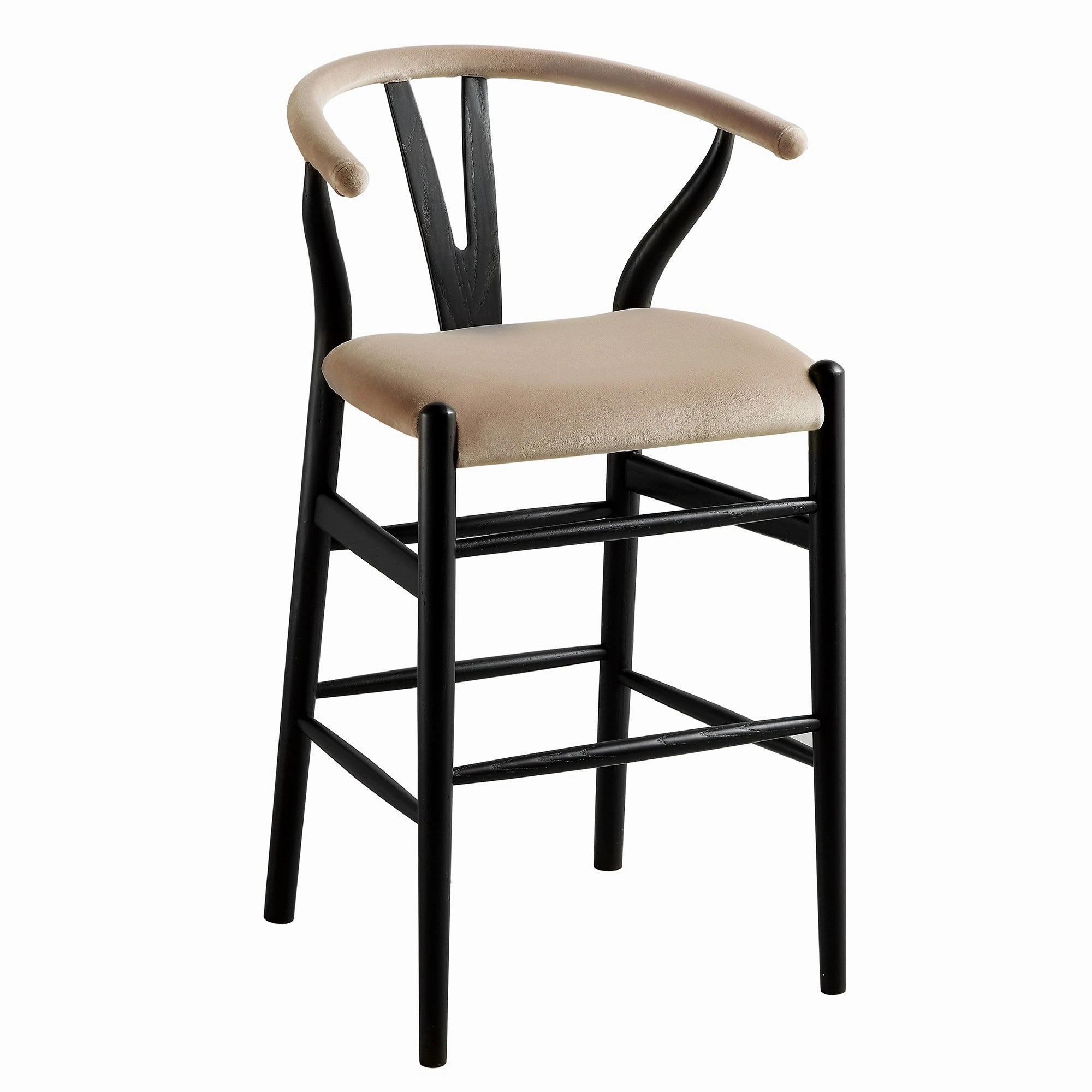 Hansel Upholstered Counter Stool, Taupe Velvet and Black Frame