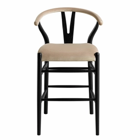Hansel Upholstered Counter Stool, Taupe Velvet and Black Frame