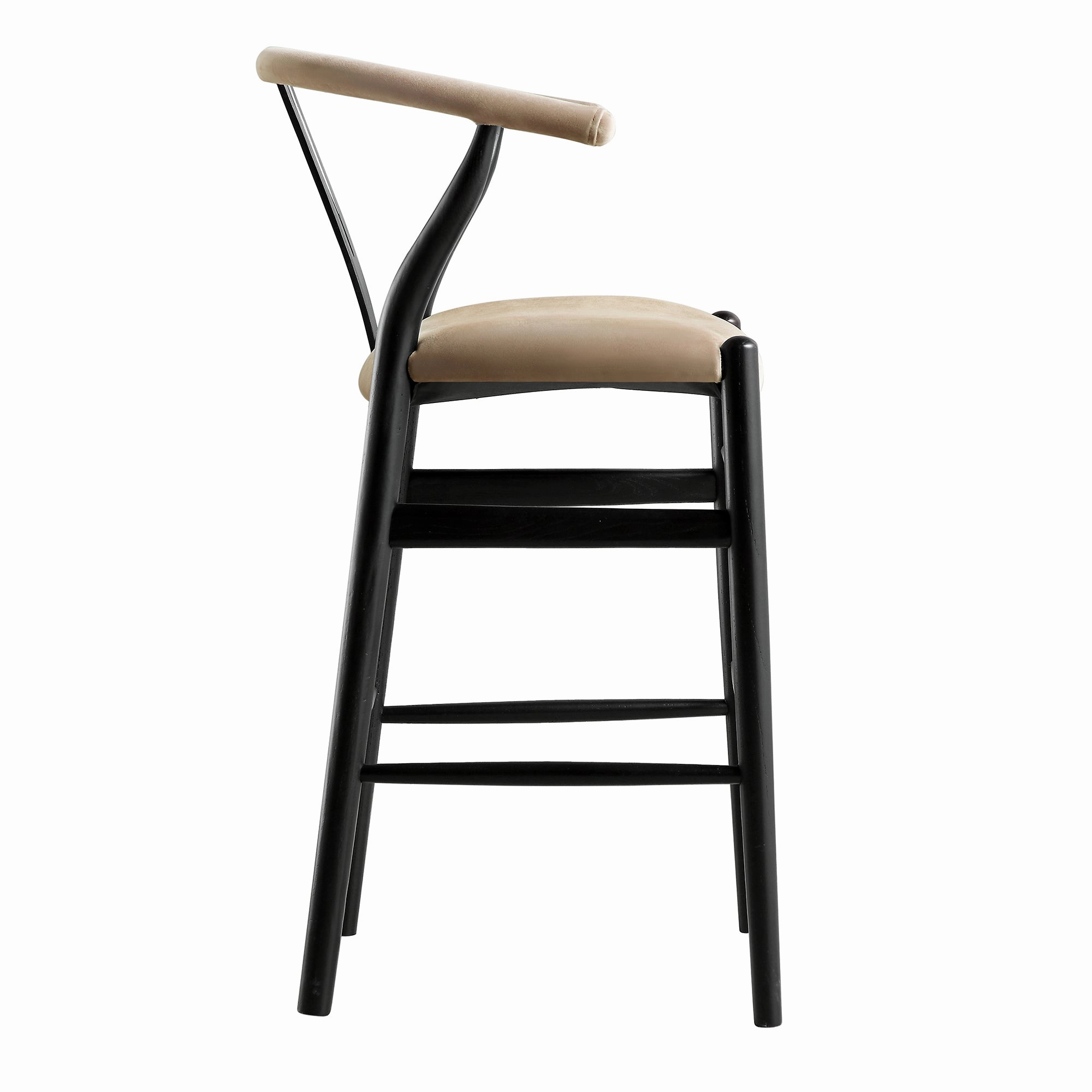 Hansel Upholstered Counter Stool, Taupe Velvet and Black Frame