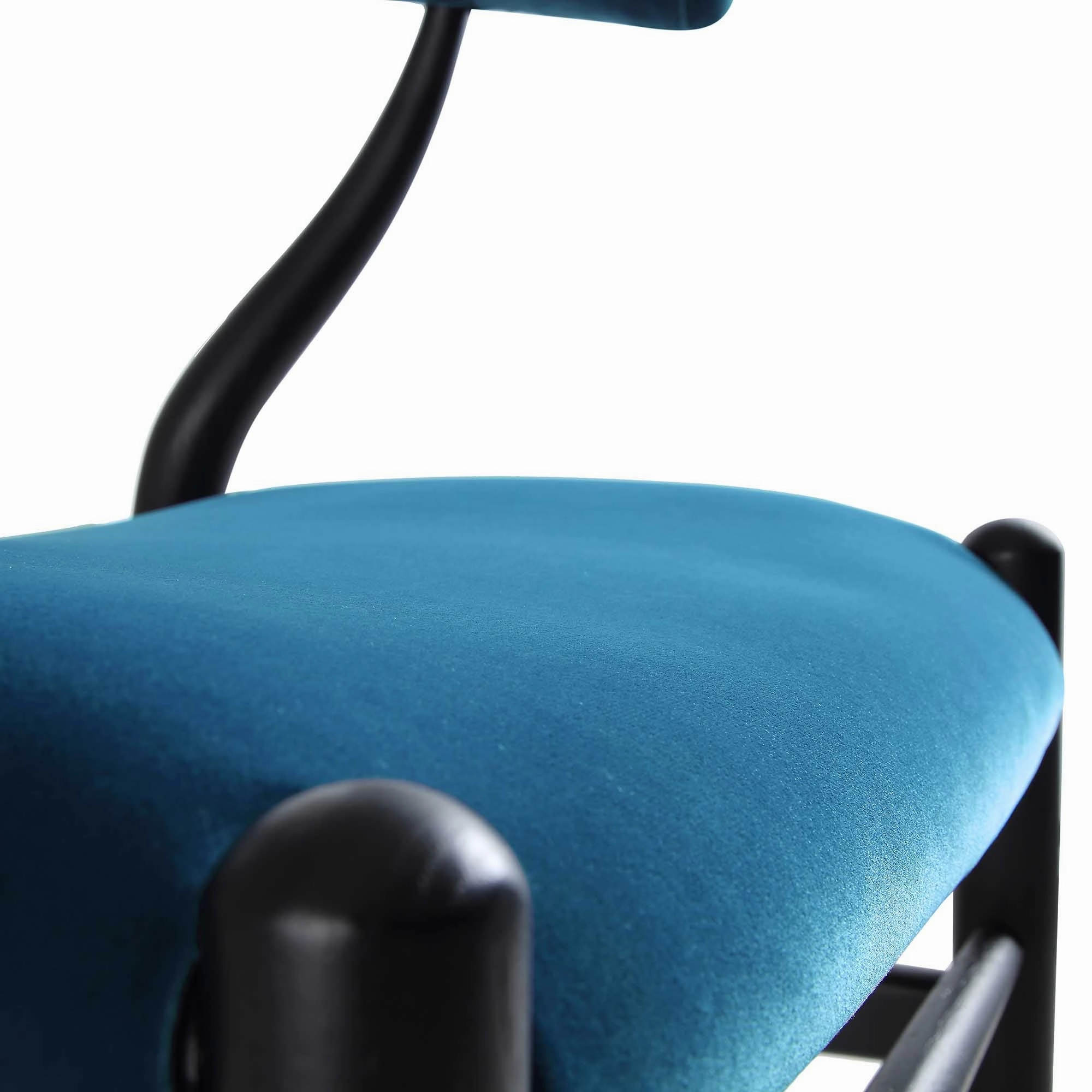Hansel Upholstered Padded Dining Chair, Blue Velvet and Black Frame