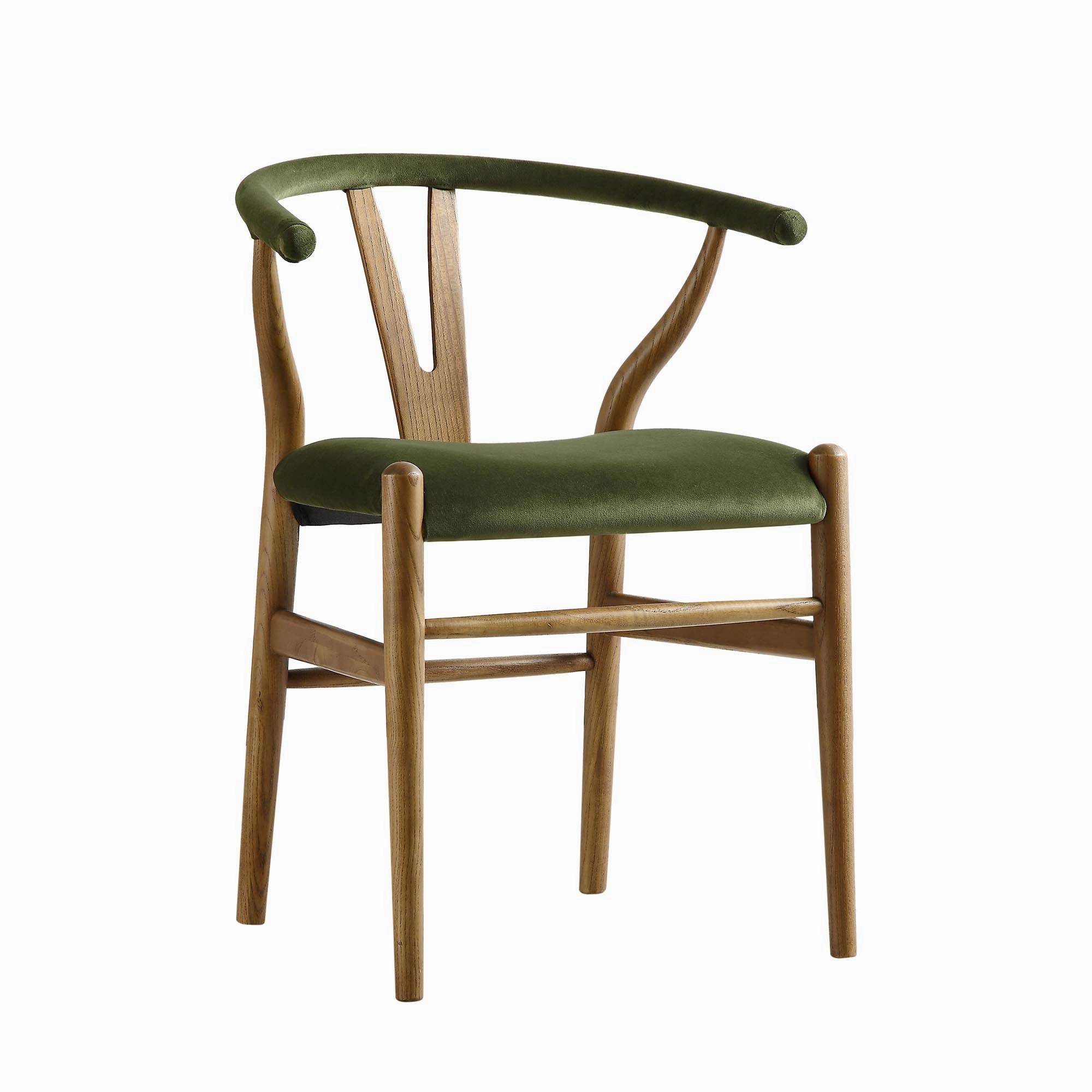 Hansel Upholstered Padded Dining Chair, Moss Green Velvet and Light Walnut Frame
