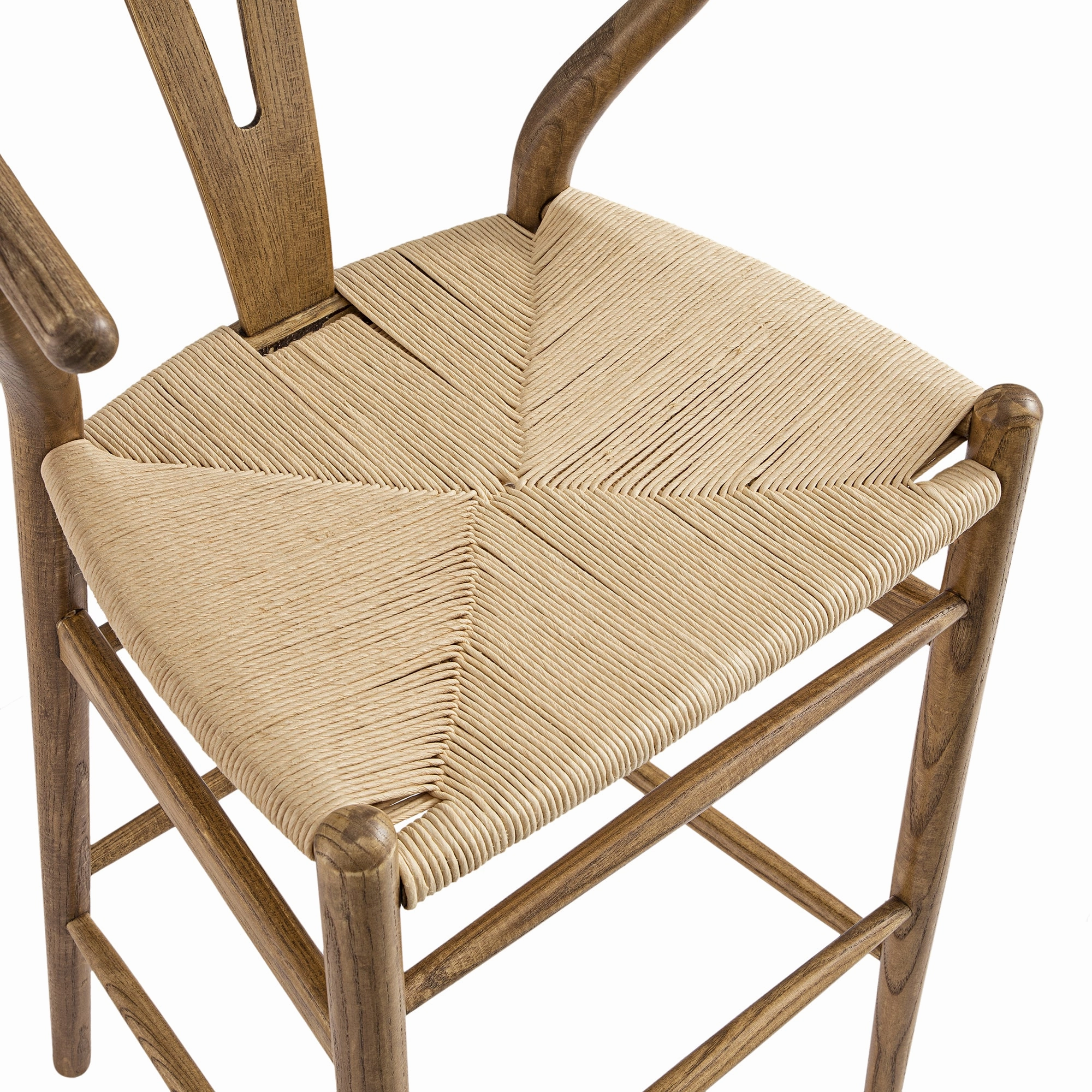 Hansel Wooden Natural Weave Bar Stool, Light Walnut Colour Frame