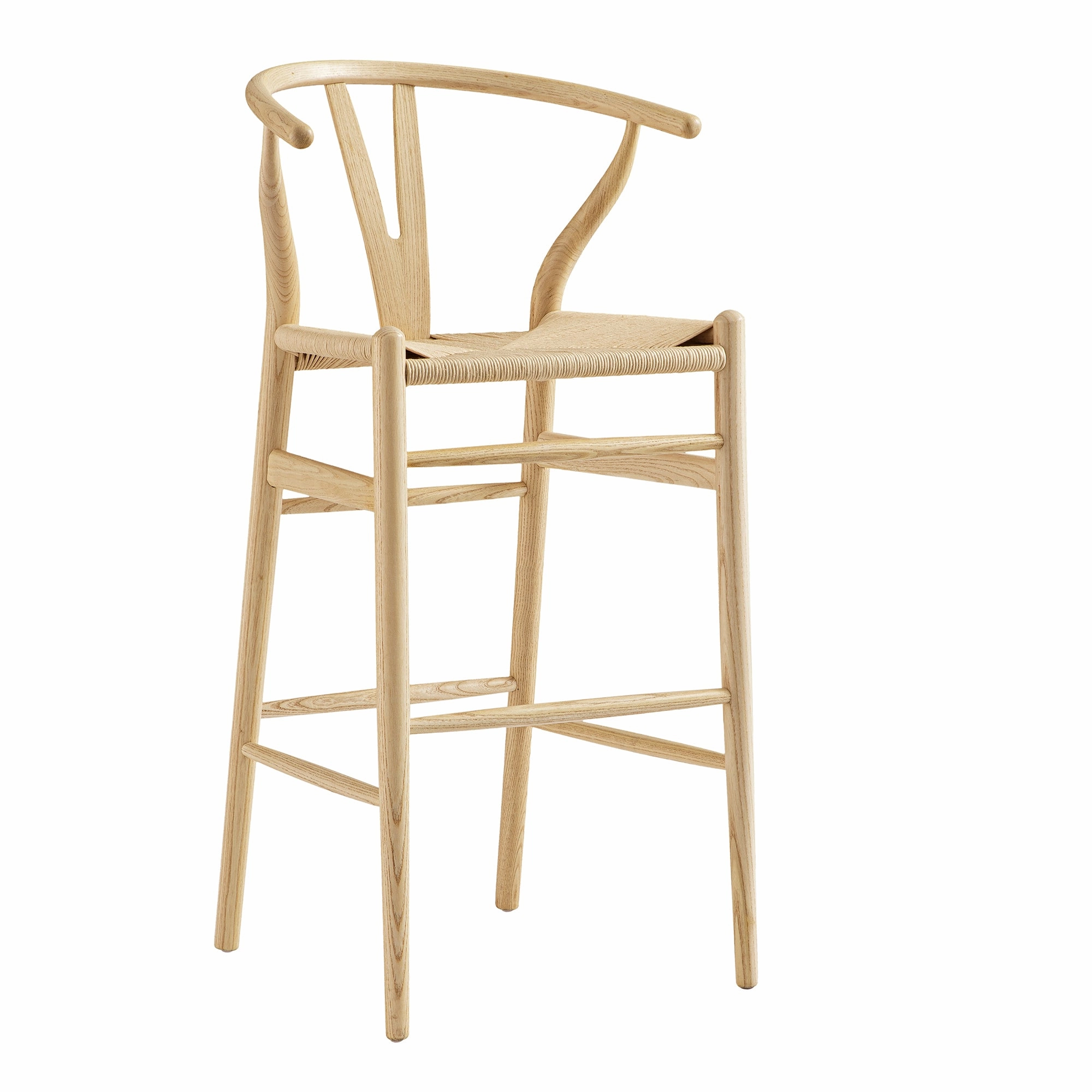 Hansel Wooden Natural Weave Bar Stool, Natural Frame