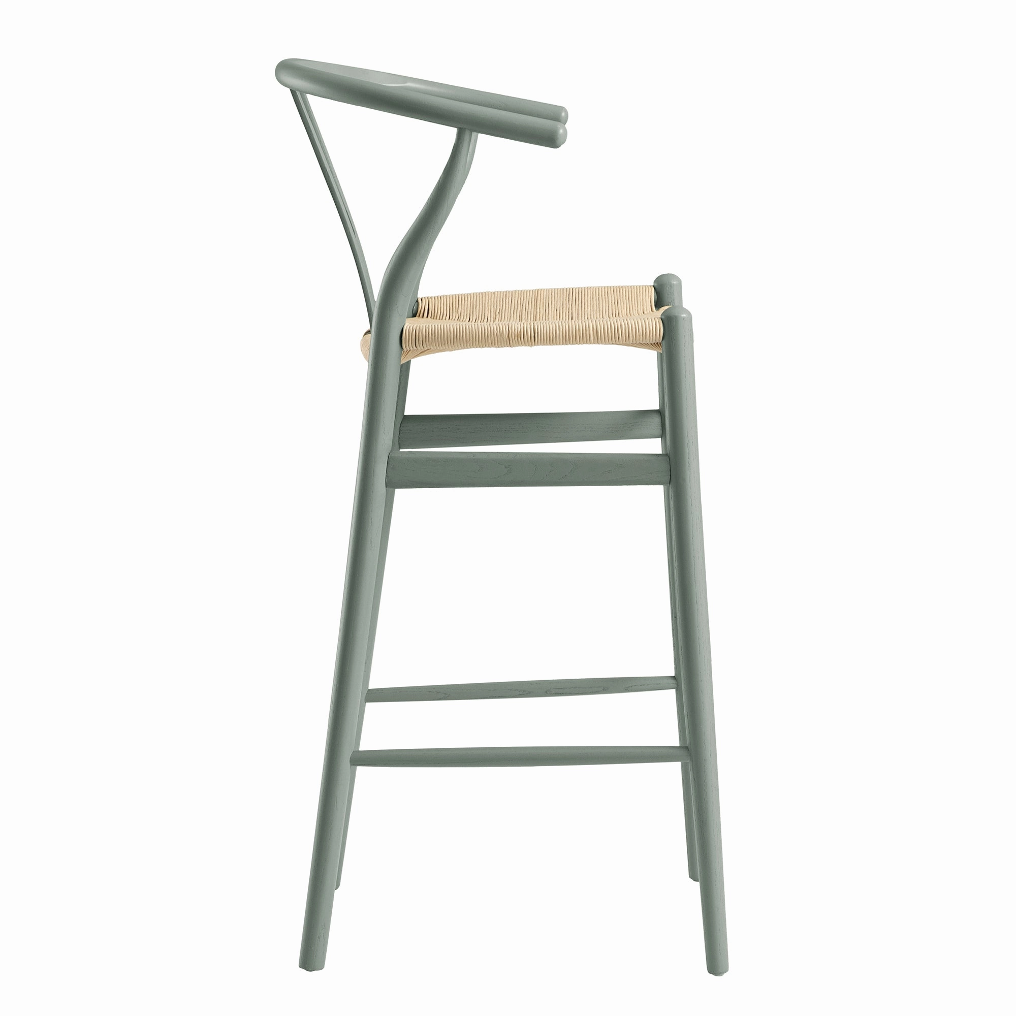 Hansel Wooden Natural Weave Bar Stool, Sage Green Frame