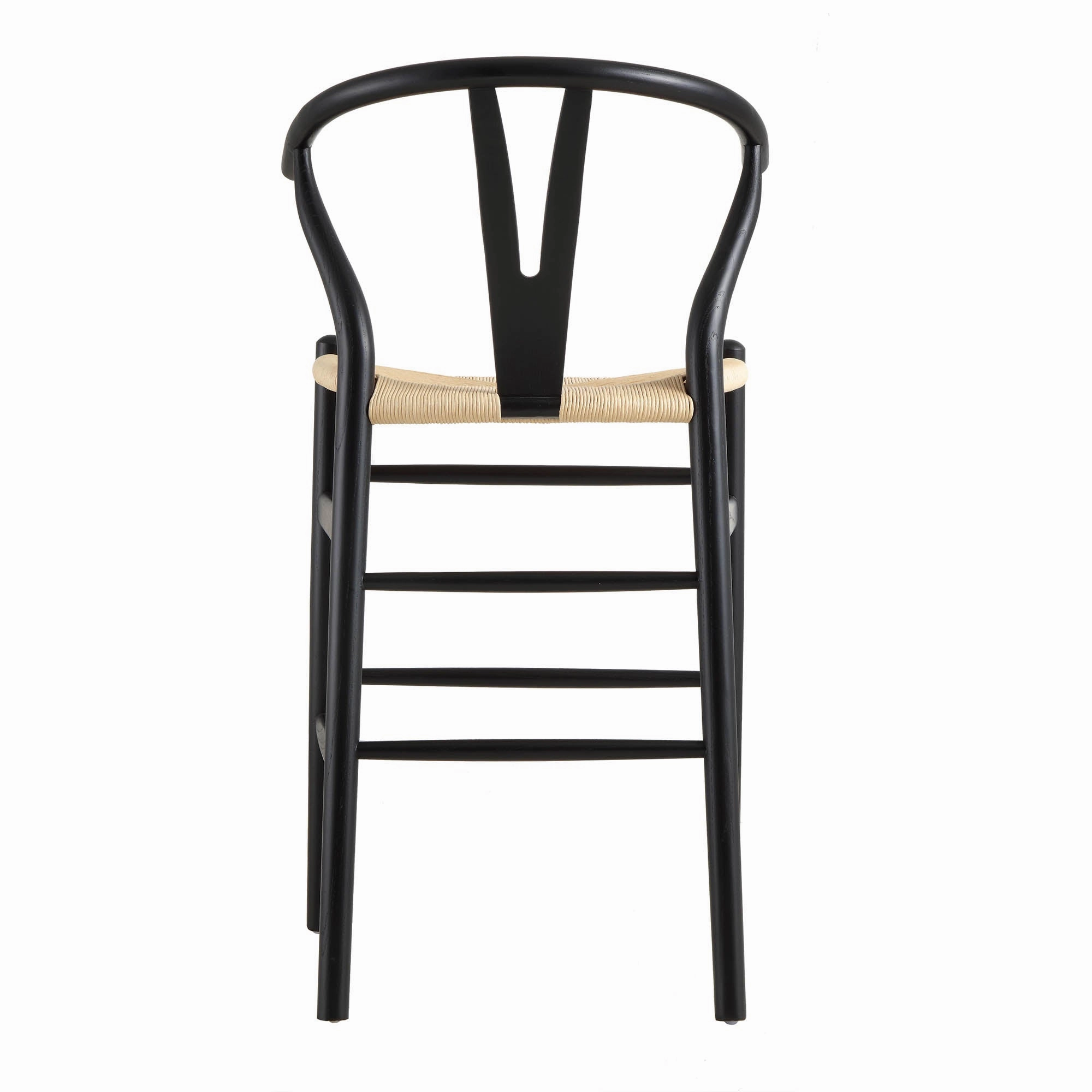 Hansel Wooden Natural Weave Counter Stool, Black Frame