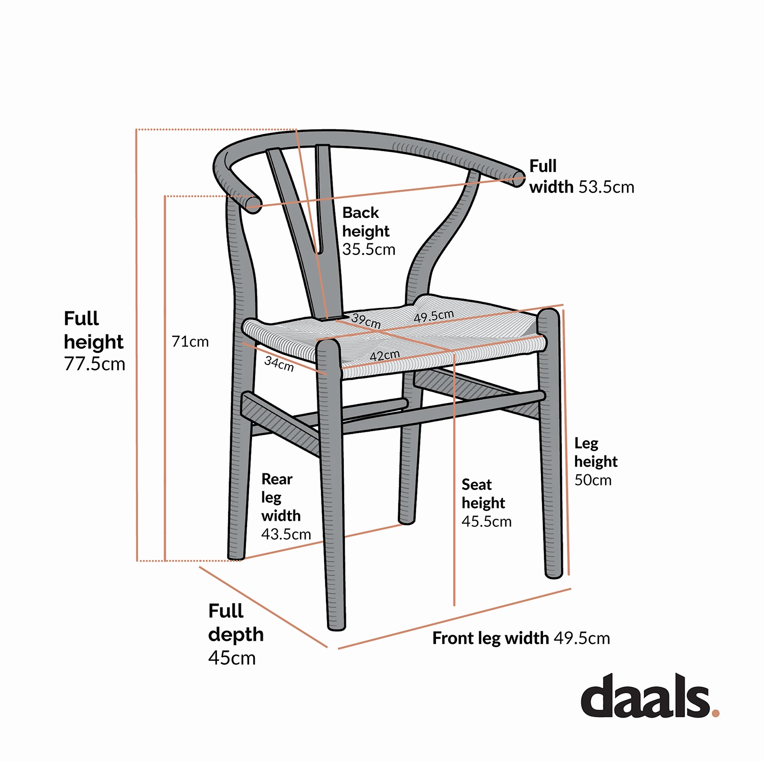 Hansel Wooden Natural Weave Dining Chair, Dark Walnut Colour Frame