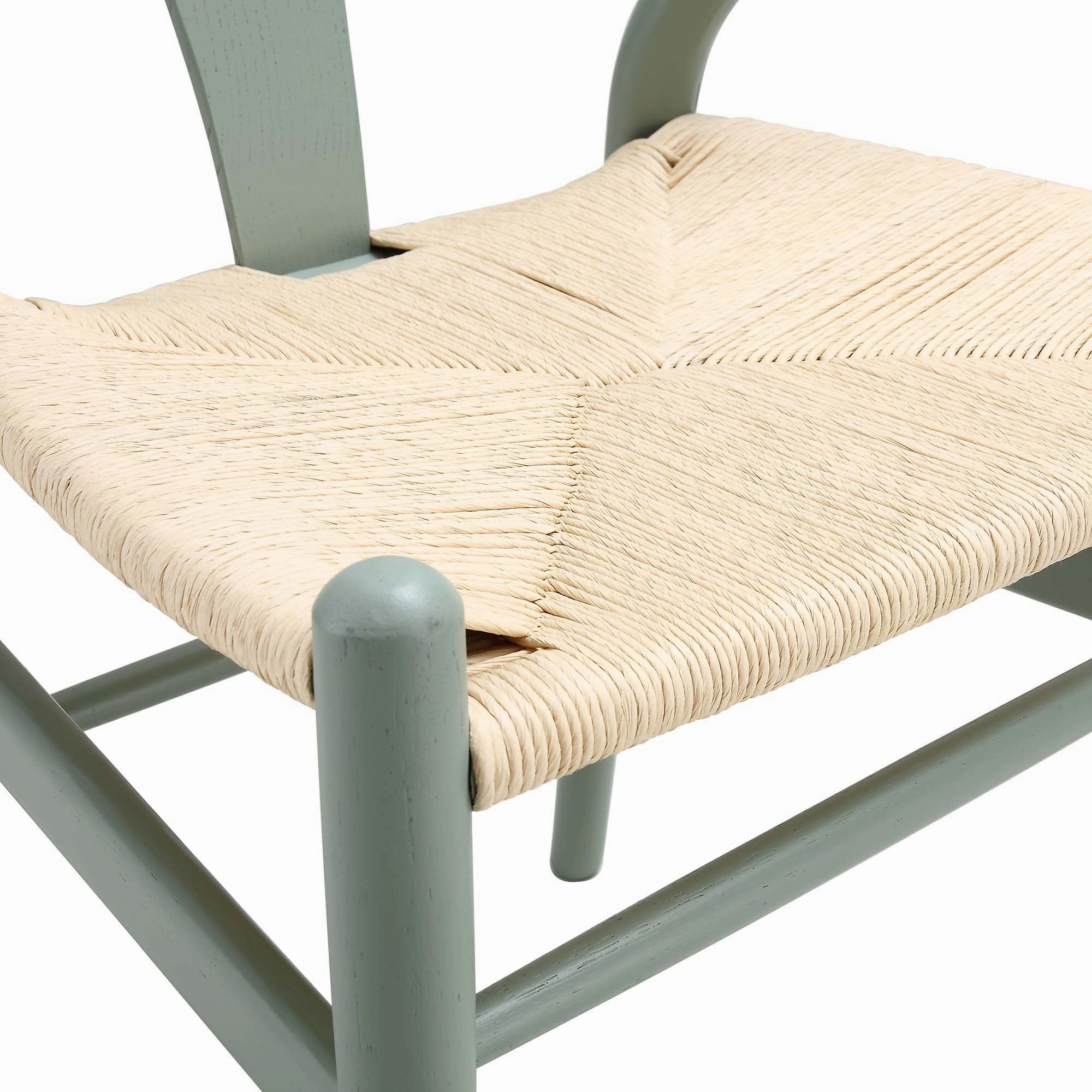 Hansel Wooden Natural Weave Dining Chair, Sage Green Colour Frame