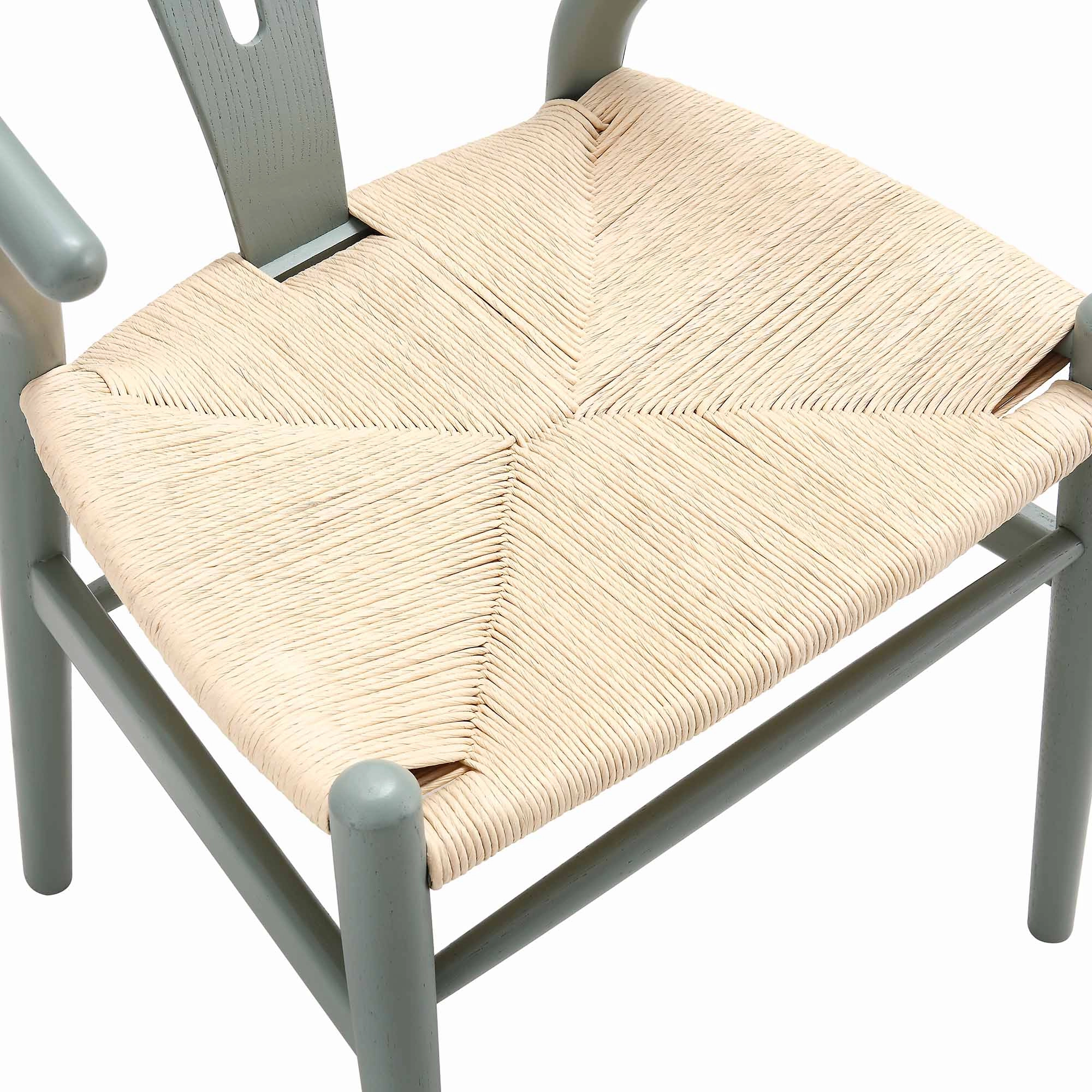 Hansel Wooden Natural Weave Dining Chair, Sage Green Colour Frame