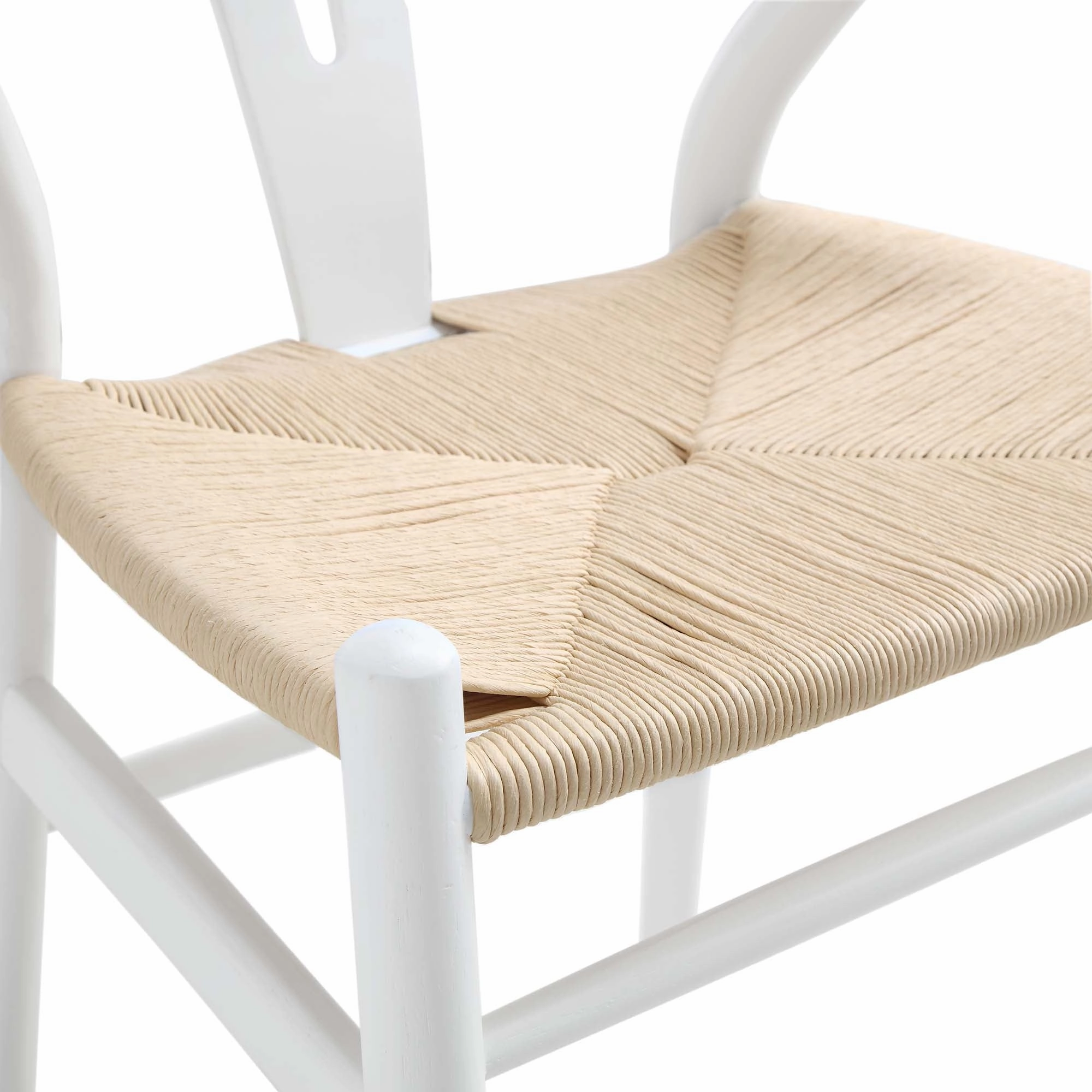 Hansel Wooden Natural Weave Dining Chair, White Colour Frame