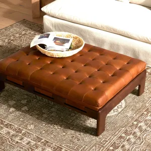 Heirloom Sienna Leather Tufted Ottoman vanity mirror, wall mirror