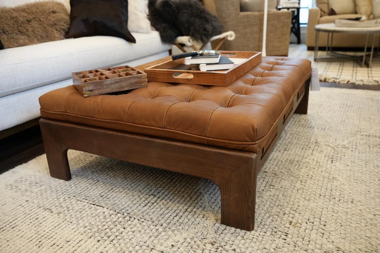 Heirloom Sienna Leather Tufted Ottoman
