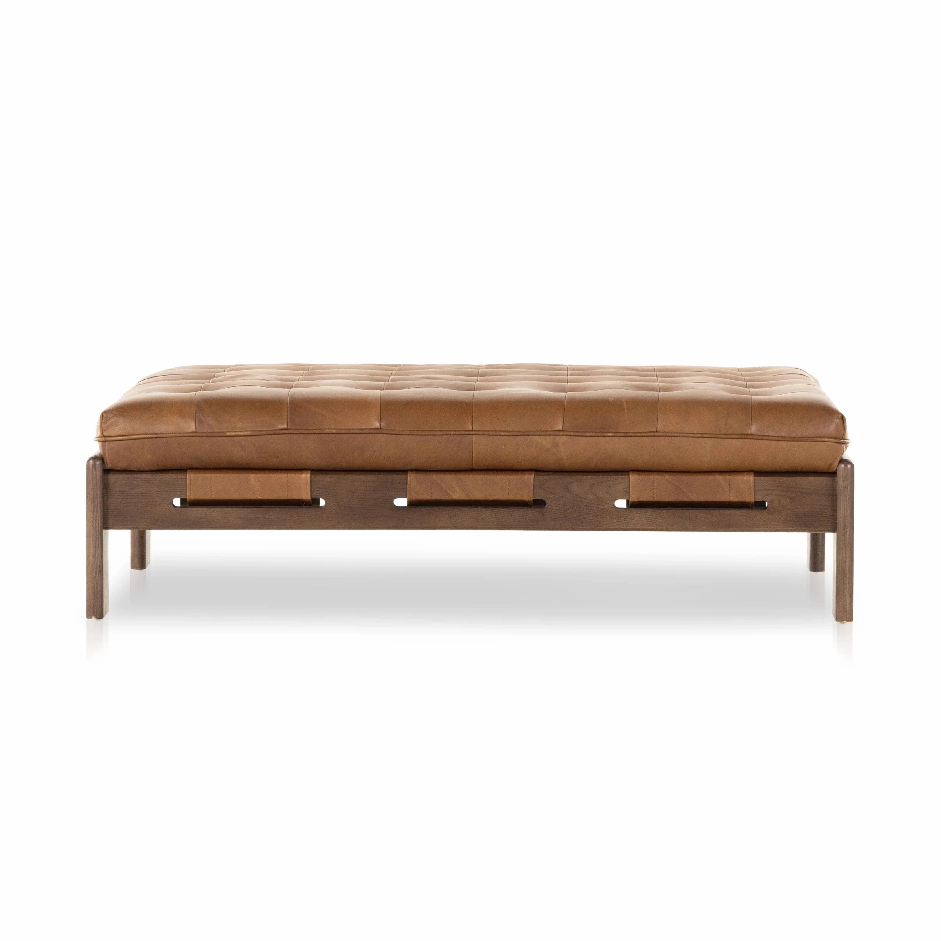 Heirloom Sienna Leather Tufted Ottoman