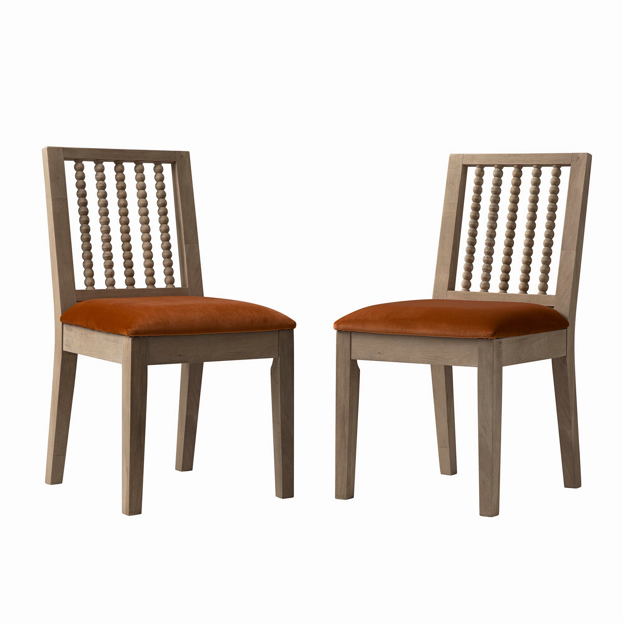 Hemingford Set of 2 Rust Velvet Bobbin Spindle Washed Oak Dining Chairs
