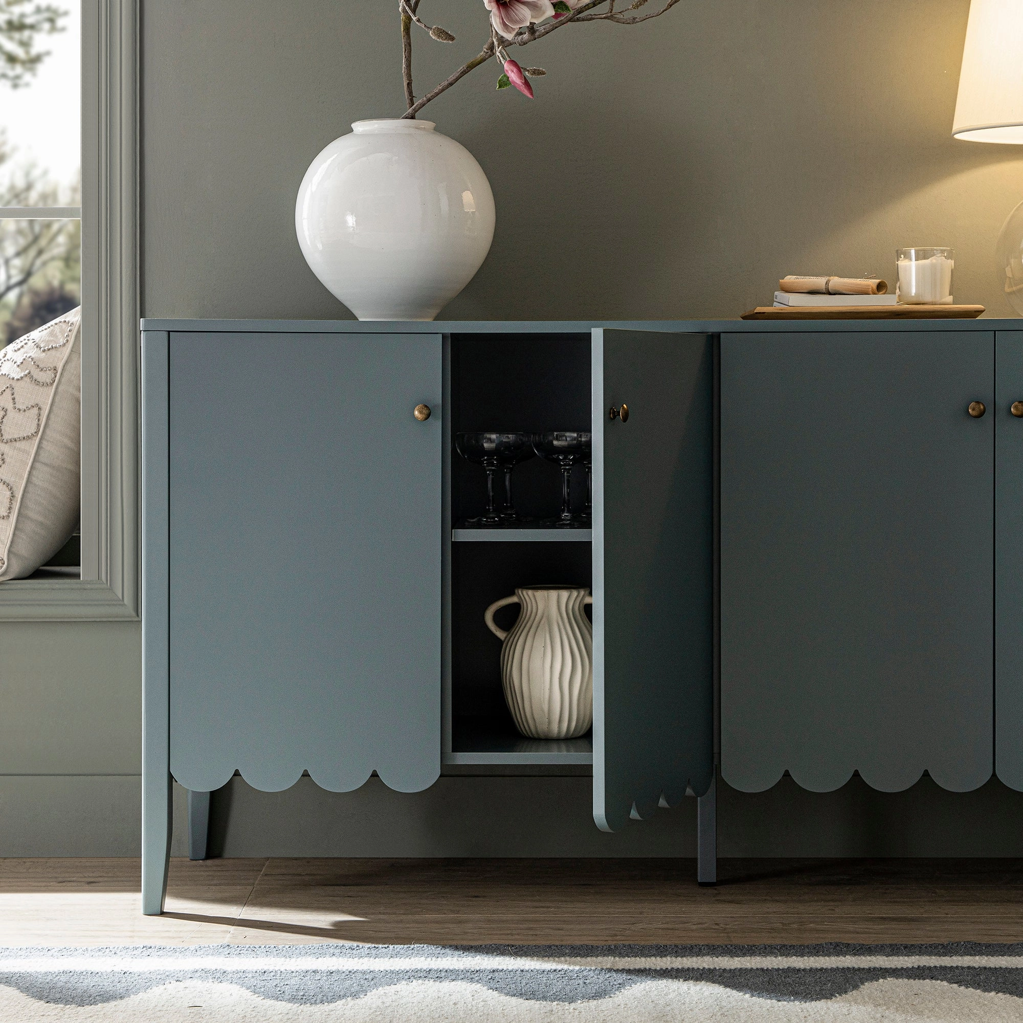 Henley Scalloped Edge 150cm Wide Sideboard, Blue Spruce